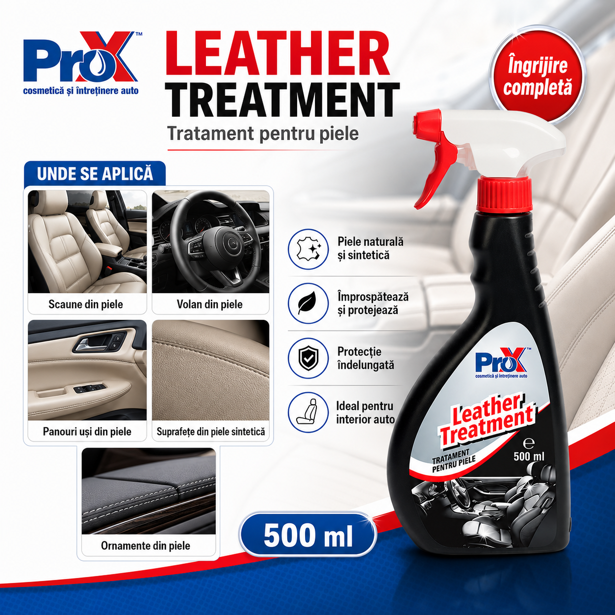 Instrucțiuni utilizare PRO X Leather Treatment aplicare și lustruire