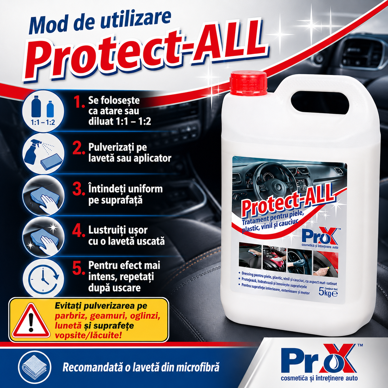 Instrucțiuni utilizare PRO X Protect-ALL aplicare cu lavetă sau aplicator