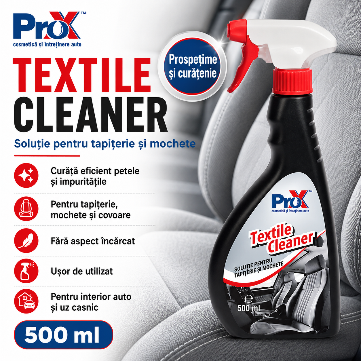 PRO X Textile Cleaner recomandări pentru curățare tapițerie și mochete