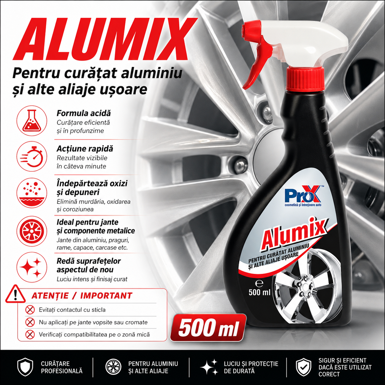 PRO X Alumix recomandări pentru curățare aluminiu și aliaje ușoare