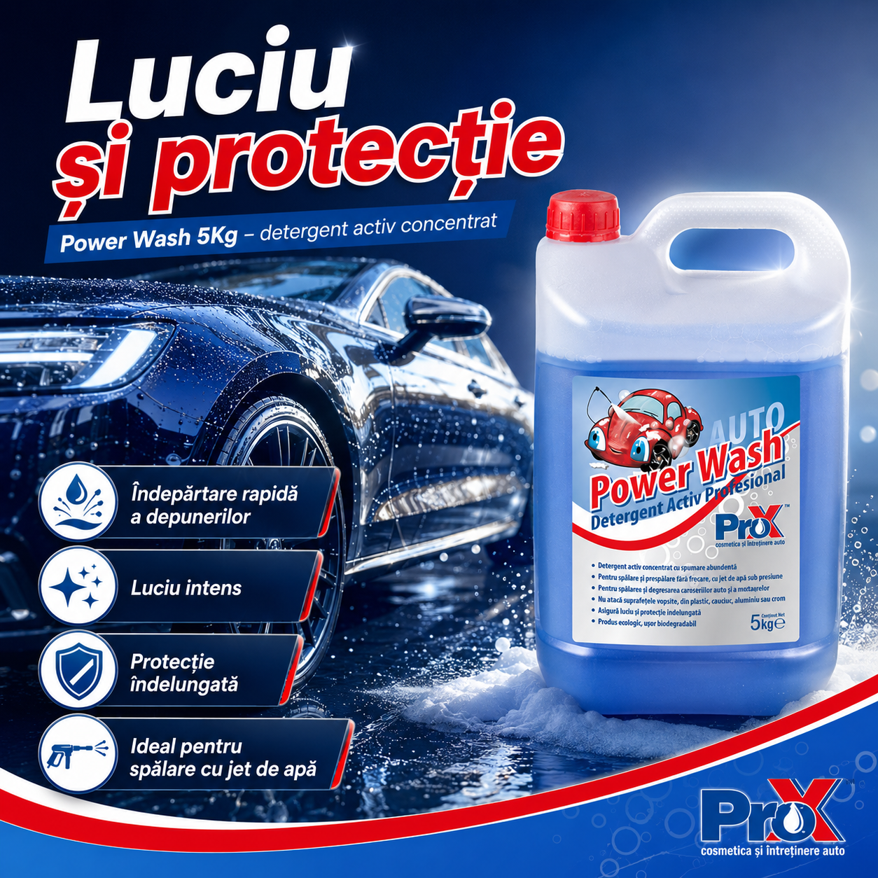 PRO X Power Wash recomandări detergent activ concentrat auto