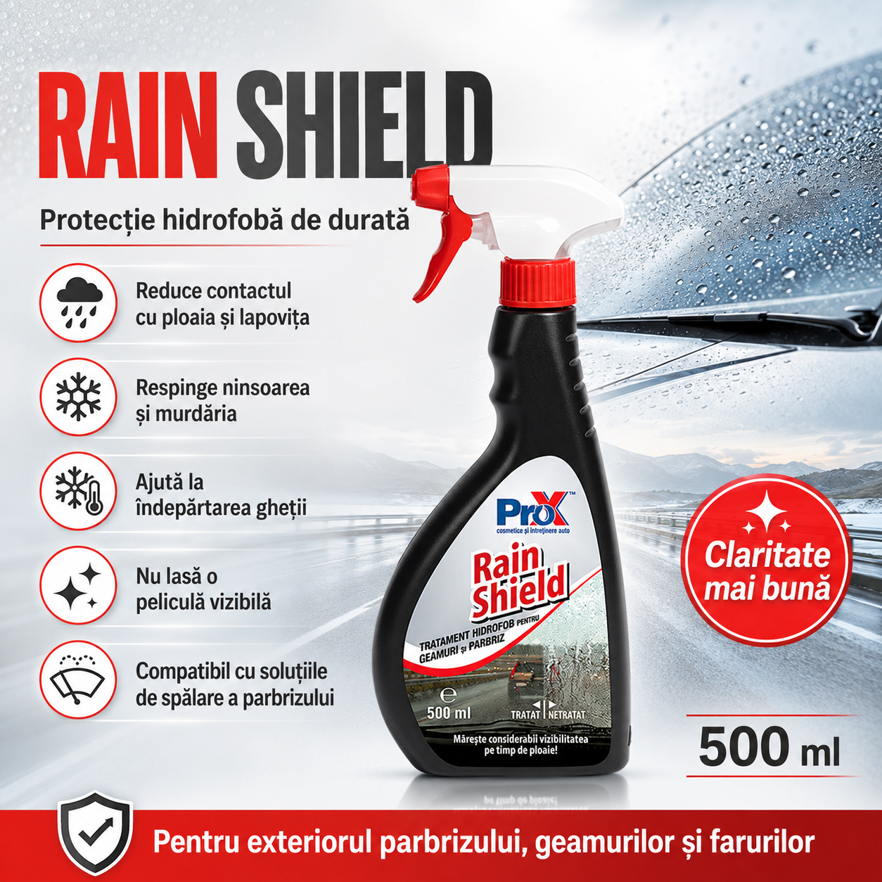 PRO X Rain Shield tratament anti-ploaie pentru siguranță și confort la condus
