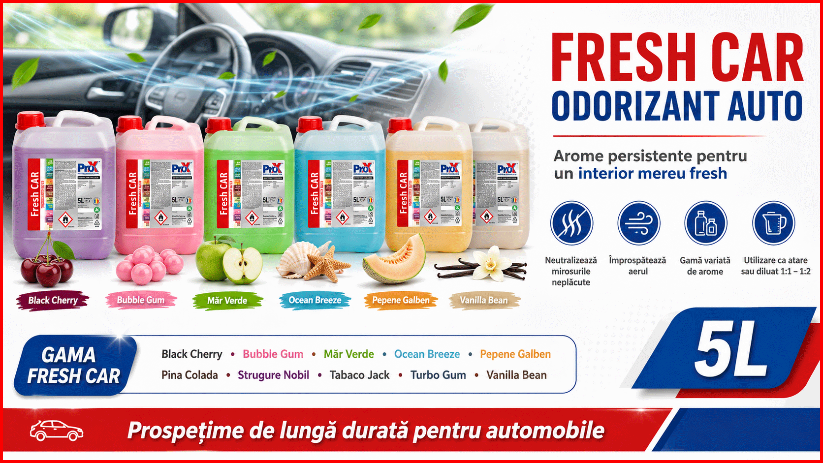 Odorizant auto PRO X Fresh CAR cu arome multiple