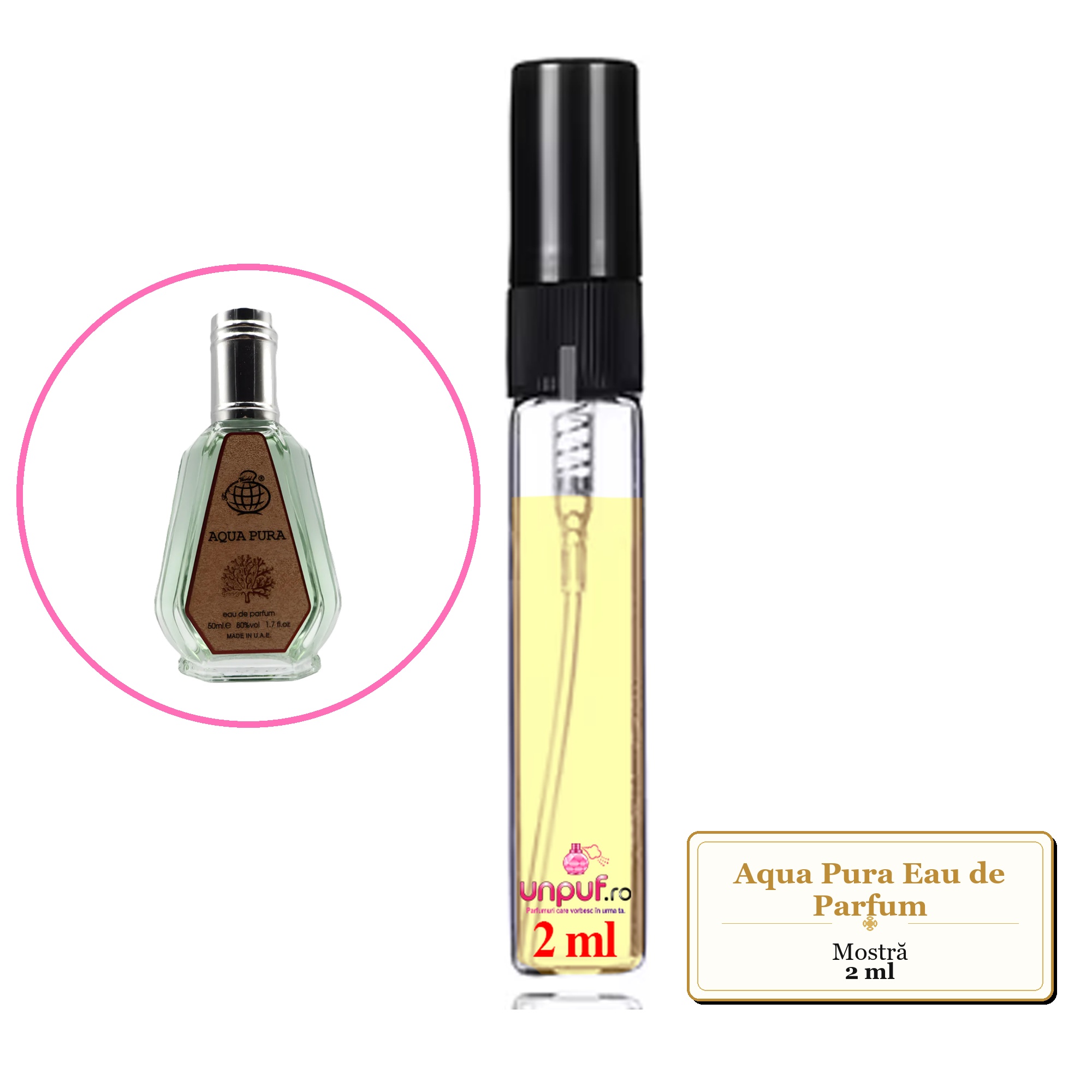 Mostra fiola din Parfumul Aqua Pura Eau de Parfum, decant sticla cu pulverizator