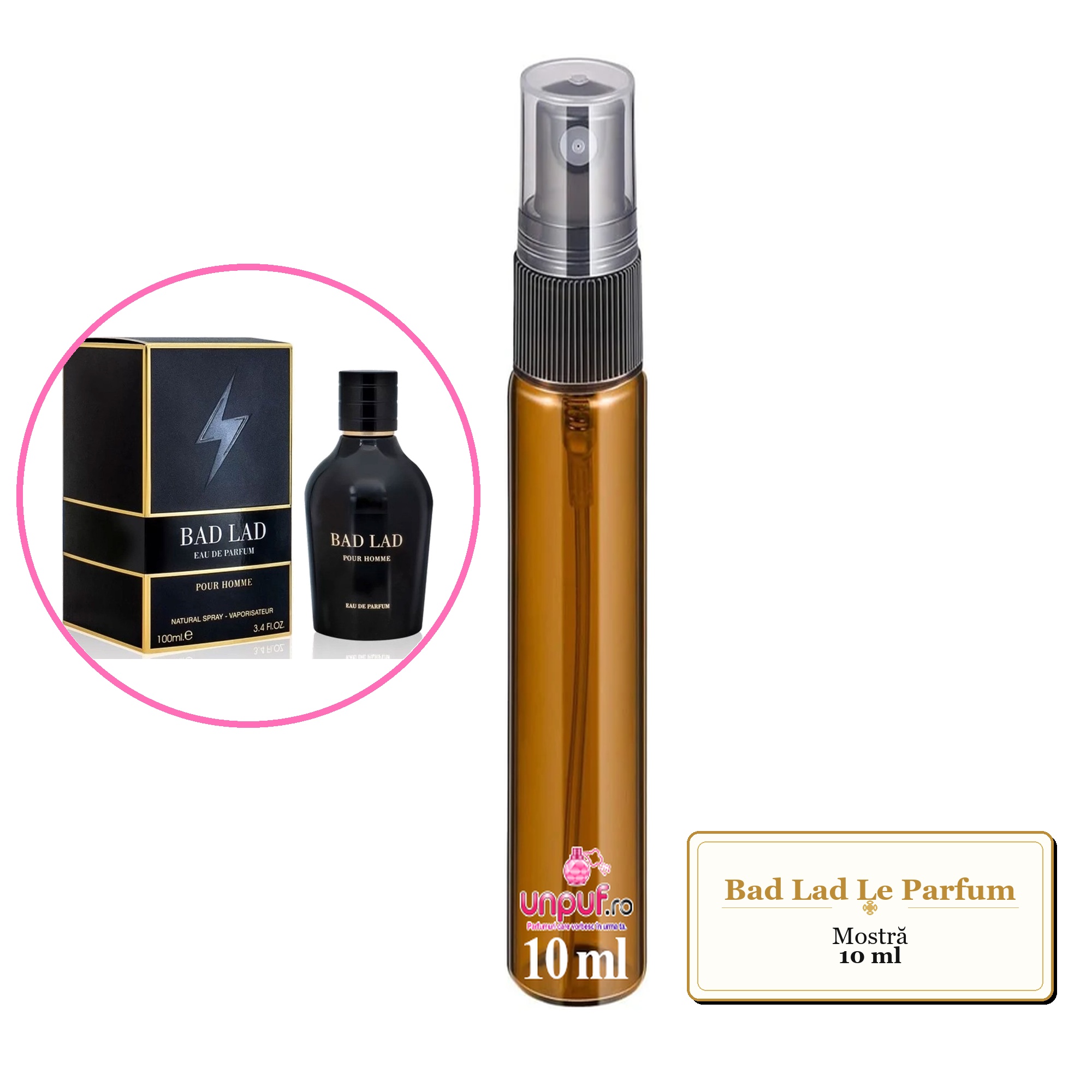 Mostra fiola din Parfumul Bad Lad Le Parfum, decant sticla cu pulverizator
