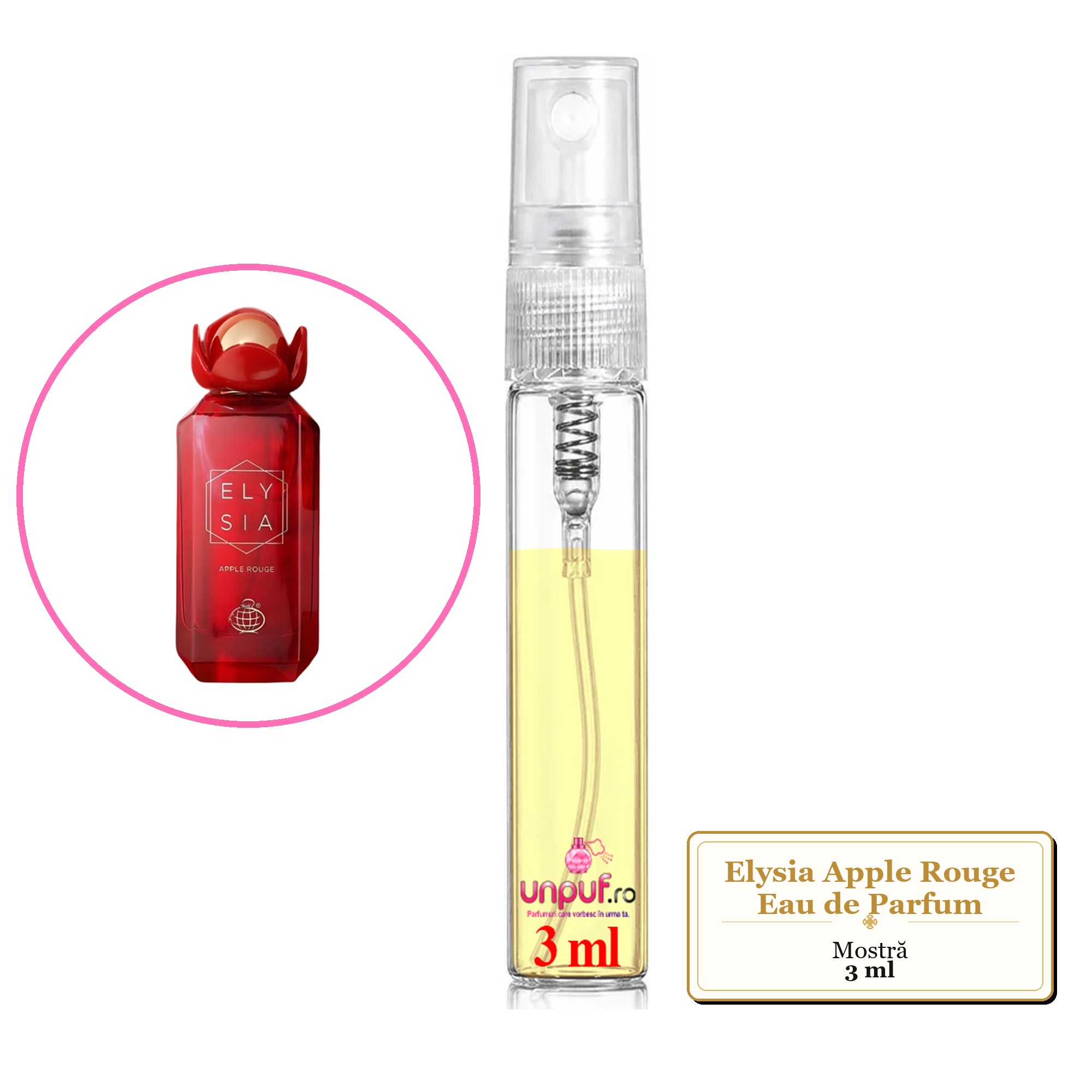 Mostra fiola din Parfumul Elysia Apple Rouge Eau de Parfum, decant sticla cu pulverizator