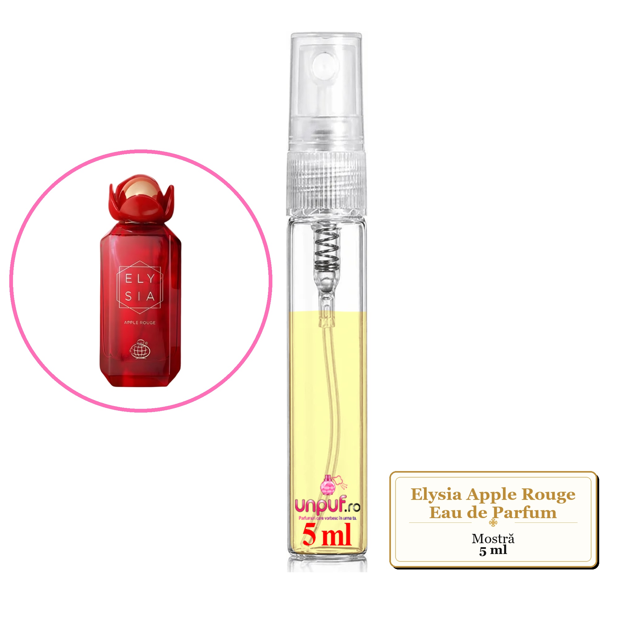 Mostra fiola din Parfumul Elysia Apple Rouge Eau de Parfum, decant sticla cu pulverizator