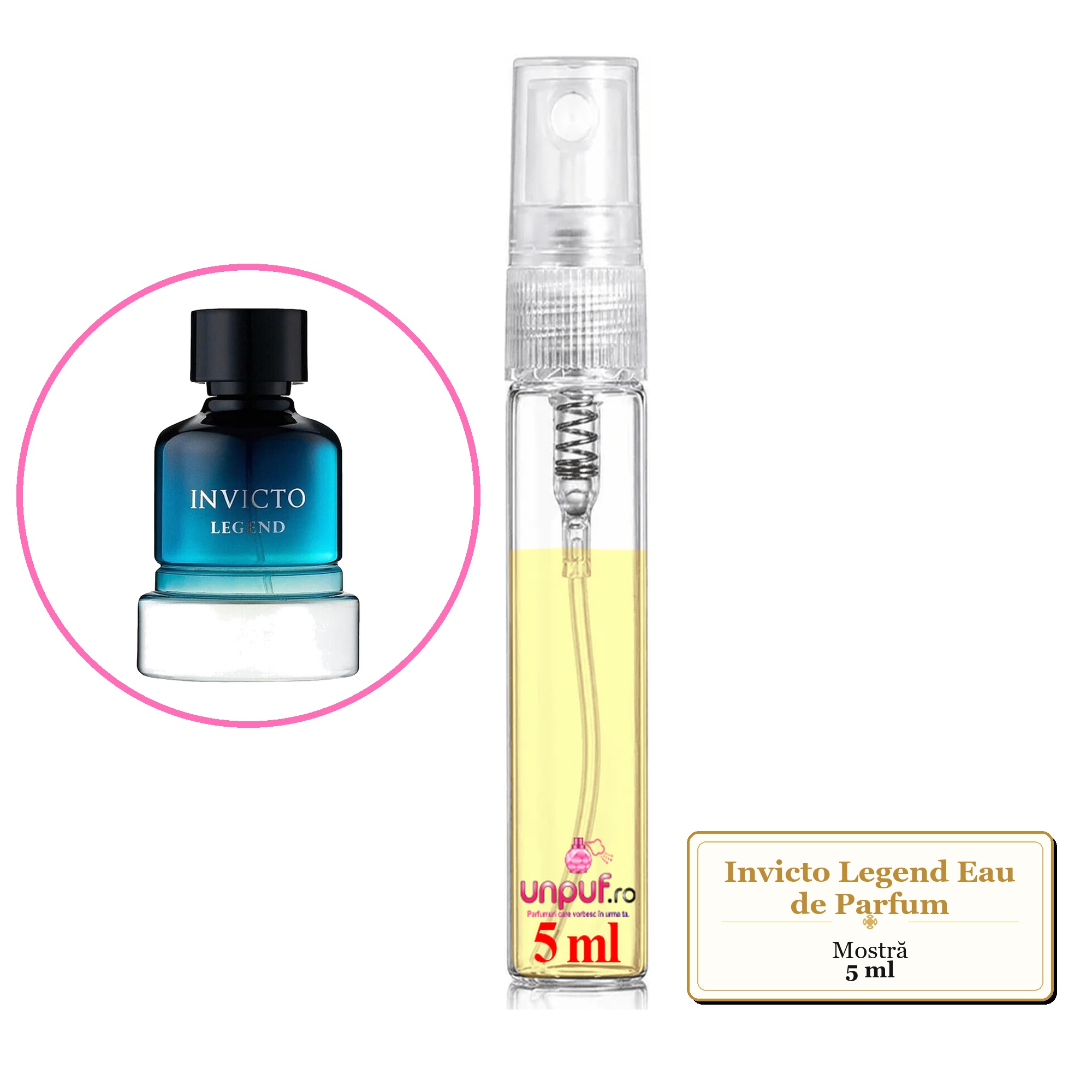 Mostra fiola din Parfumul Invicto Legend Eau de Parfum, decant sticla cu pulverizator