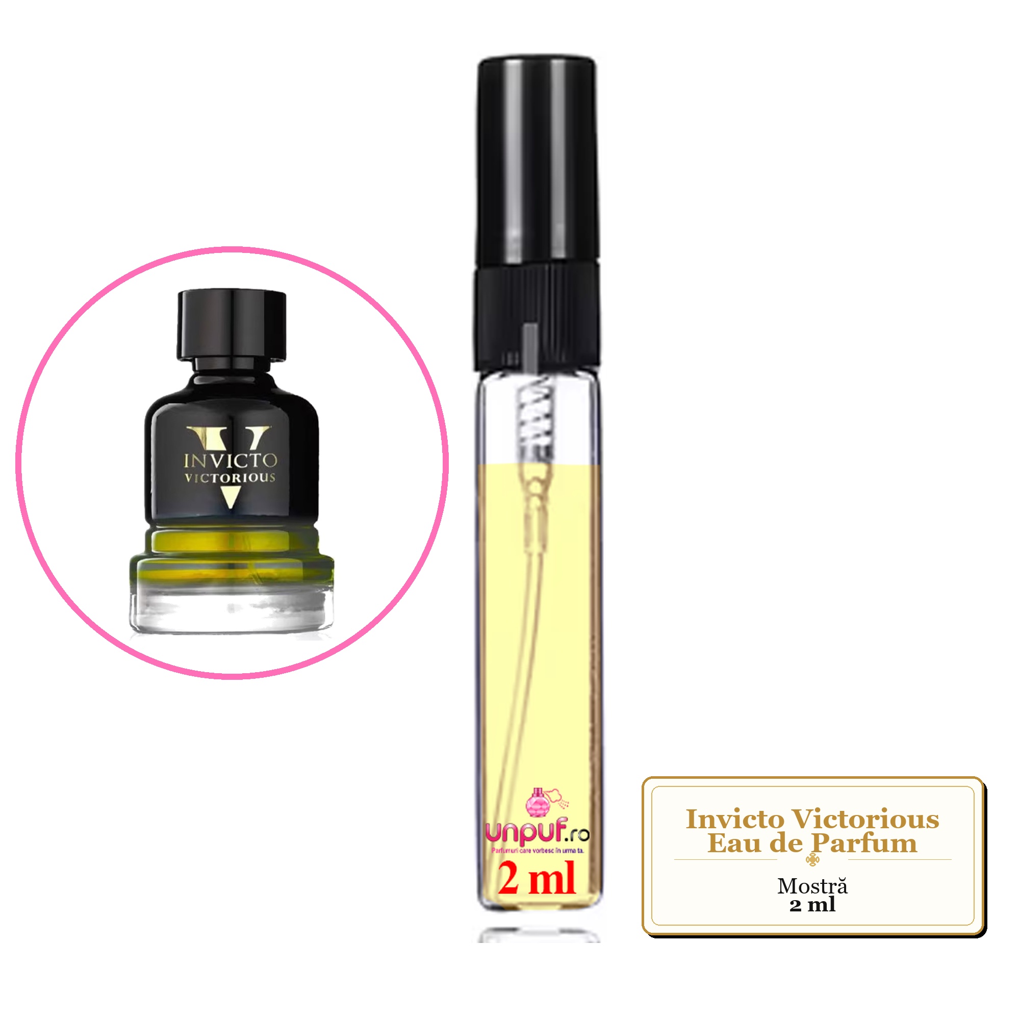 Mostra fiola din Parfumul Invicto Victorious Eau de Parfum, decant sticla cu pulverizator