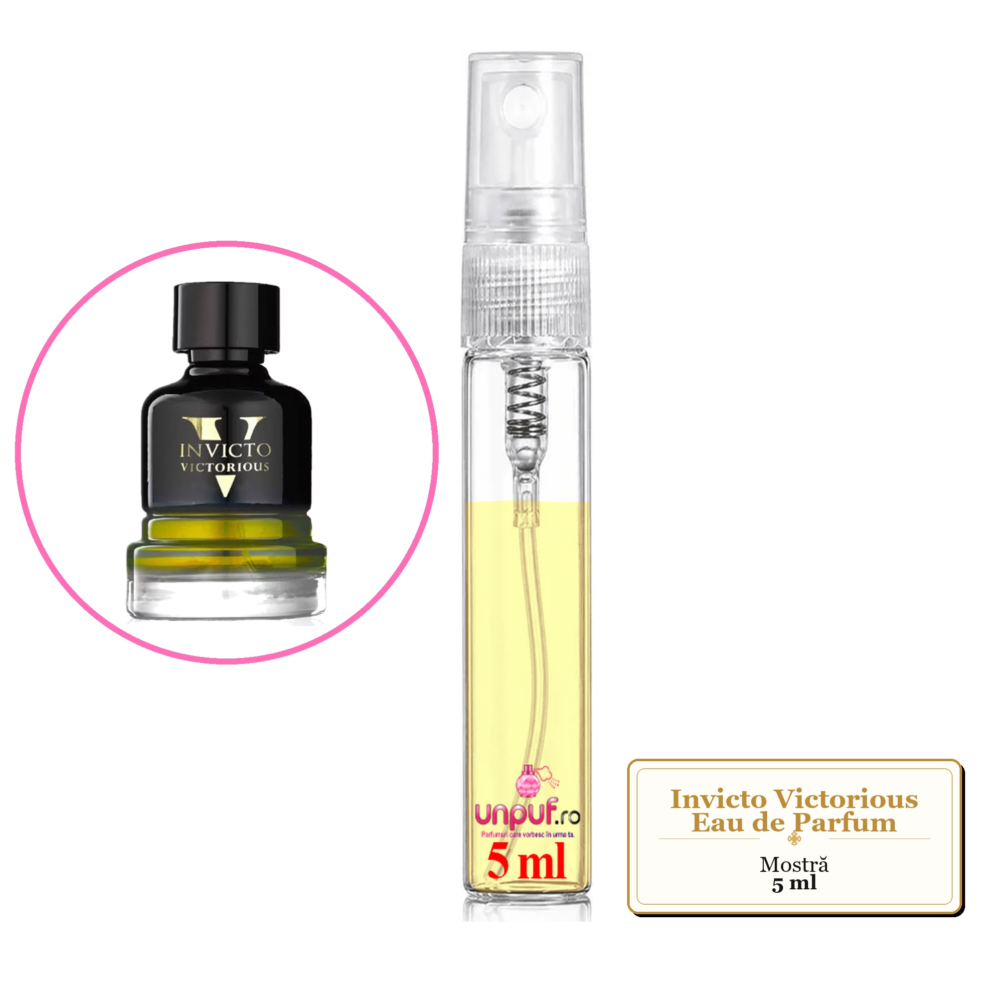 Mostra fiola din Parfumul Invicto Victorious Eau de Parfum, decant sticla cu pulverizator