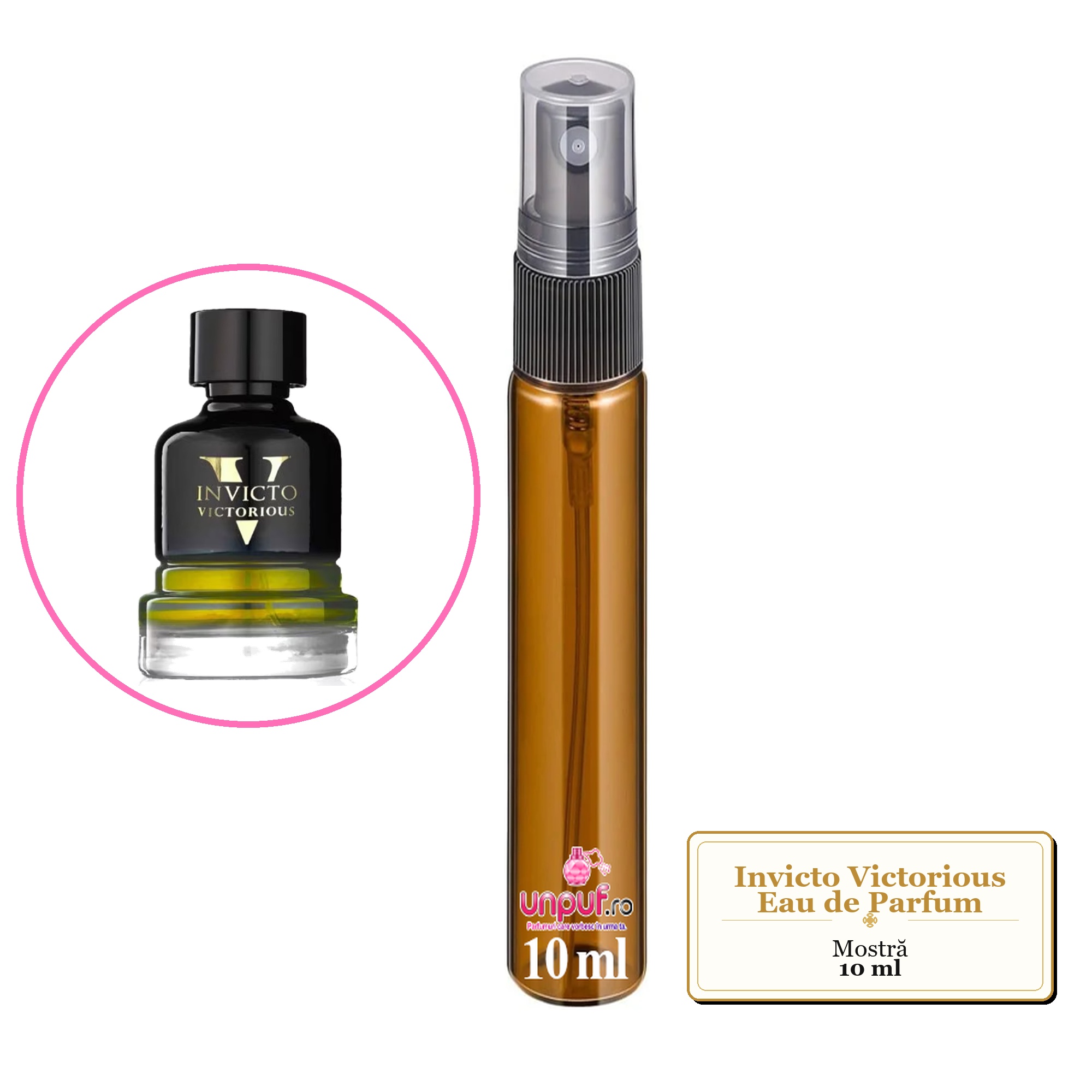 Mostra fiola din Parfumul Invicto Victorious Eau de Parfum, decant sticla cu pulverizator