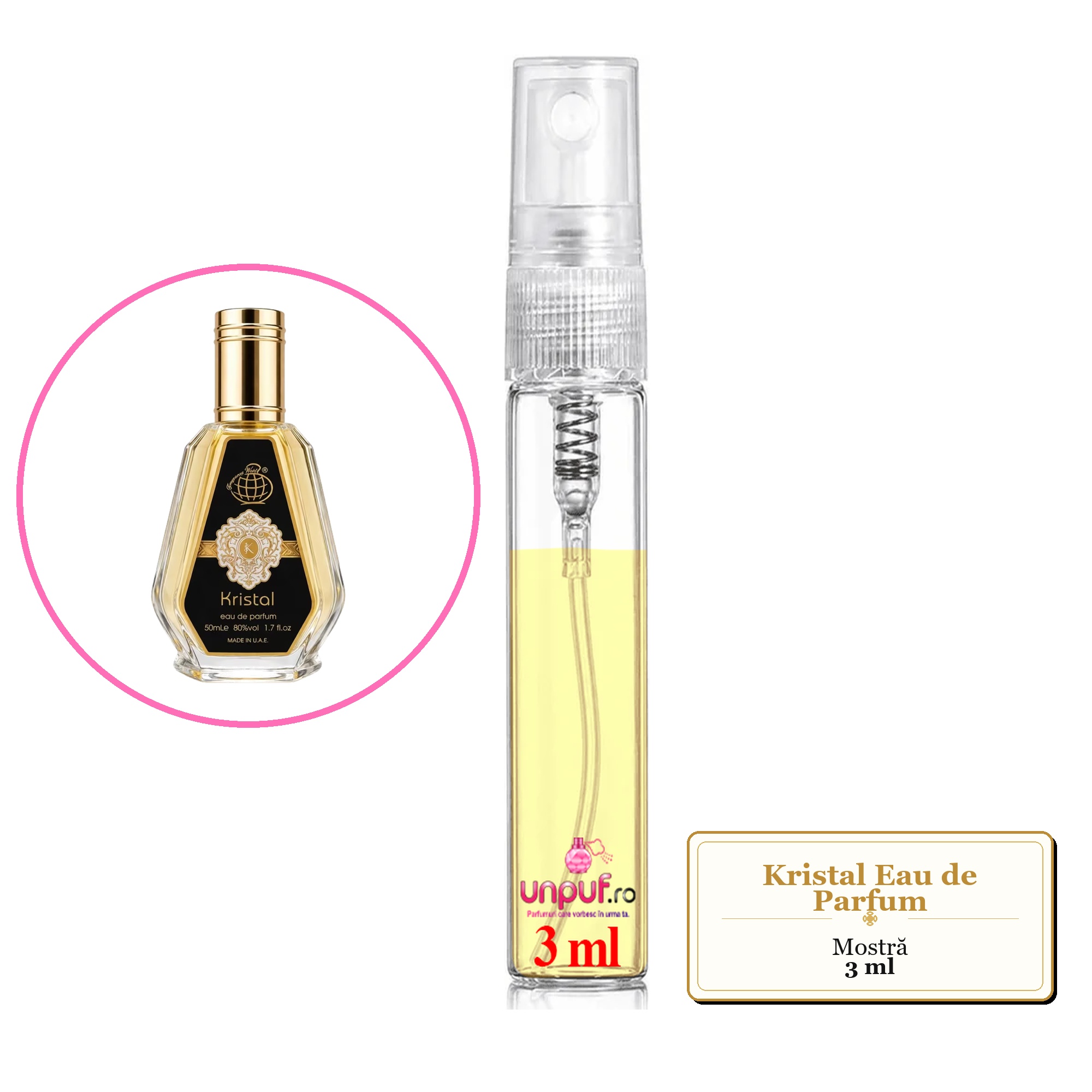 Mostra fiola din Parfumul Kristal Eau de Parfum, decant sticla cu pulverizator