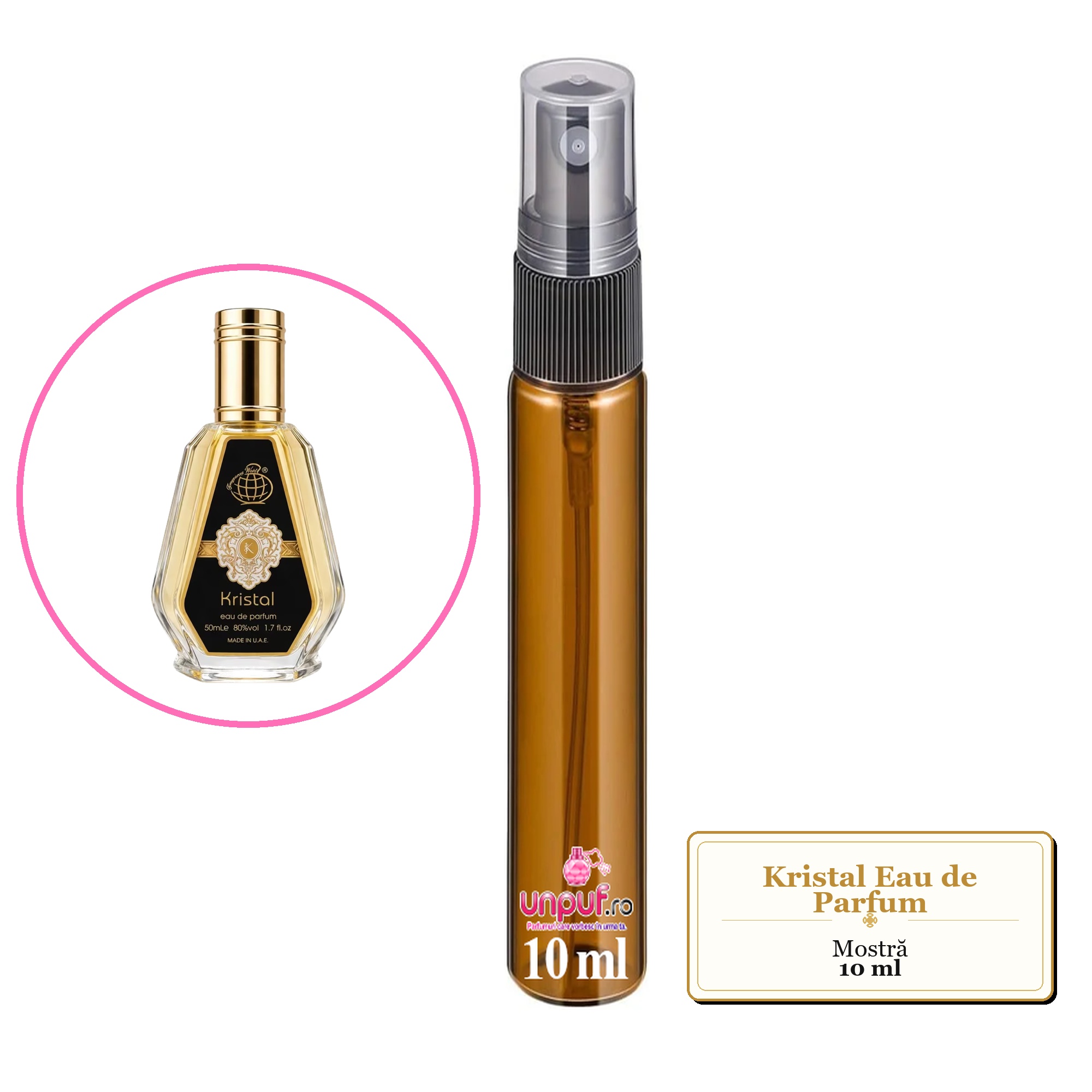 Mostra fiola din Parfumul Kristal Eau de Parfum, decant sticla cu pulverizator