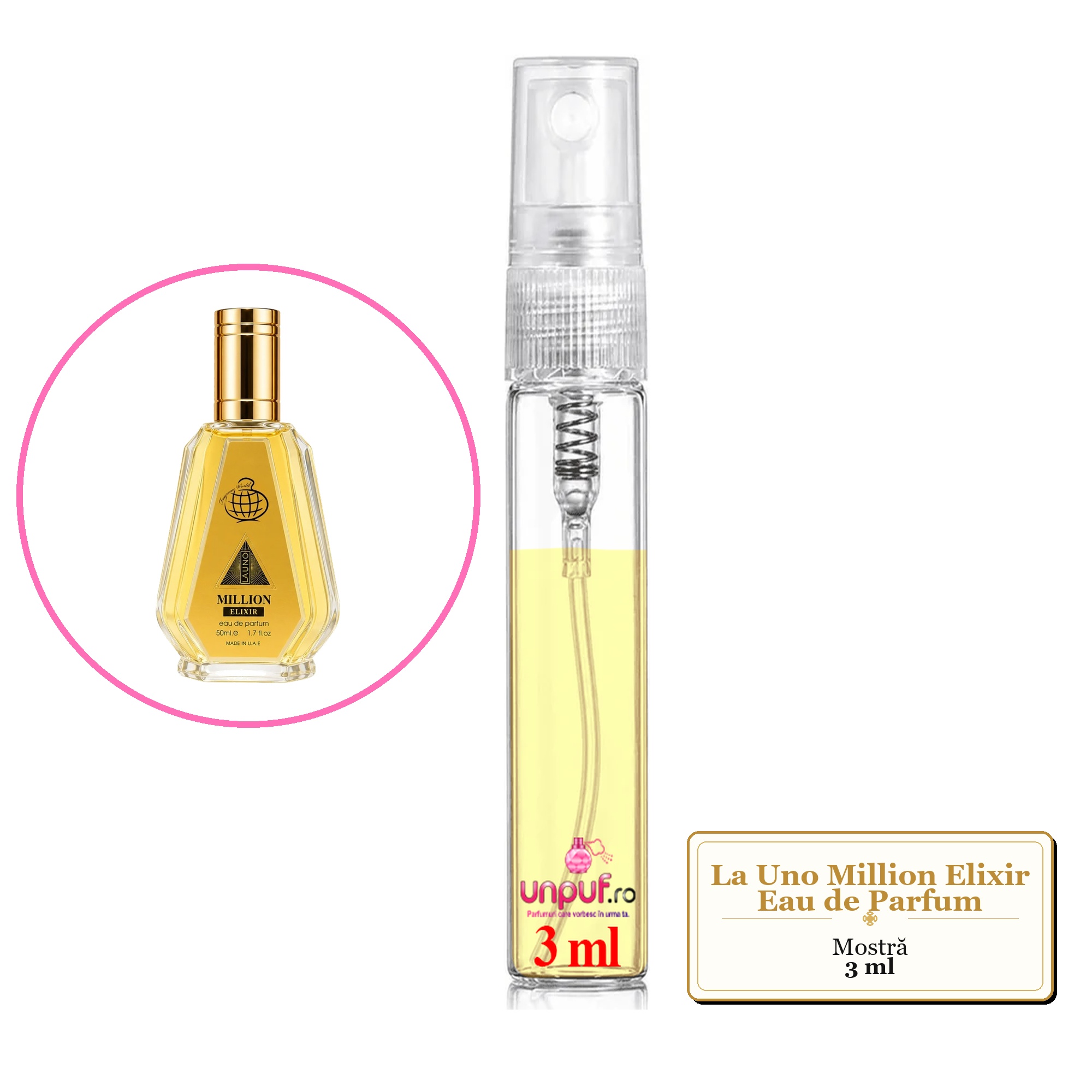 Mostra fiola din Parfumul La Uno Million Elixir Eau de Parfum, decant sticla cu pulverizator