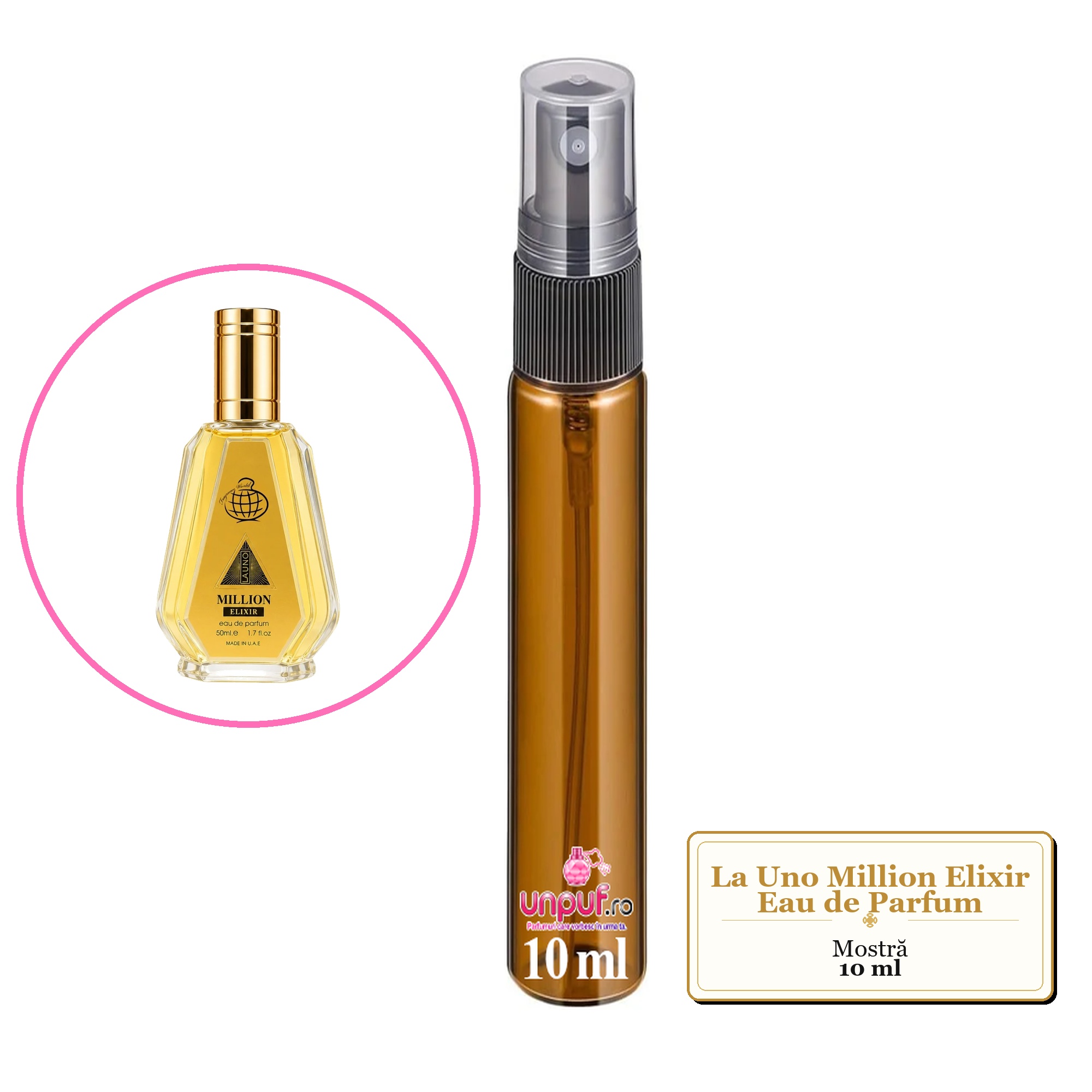 Mostra fiola din Parfumul La Uno Million Elixir Eau de Parfum, decant sticla cu pulverizator
