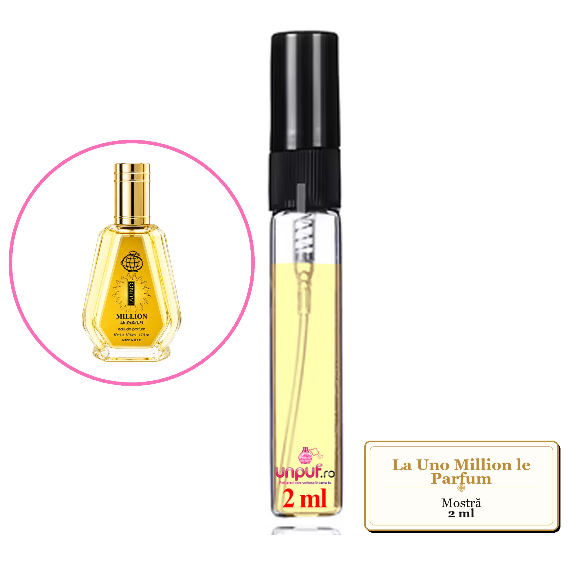 Mostra fiola din Parfumul La Uno Million le Parfum, decant sticla cu pulverizator
