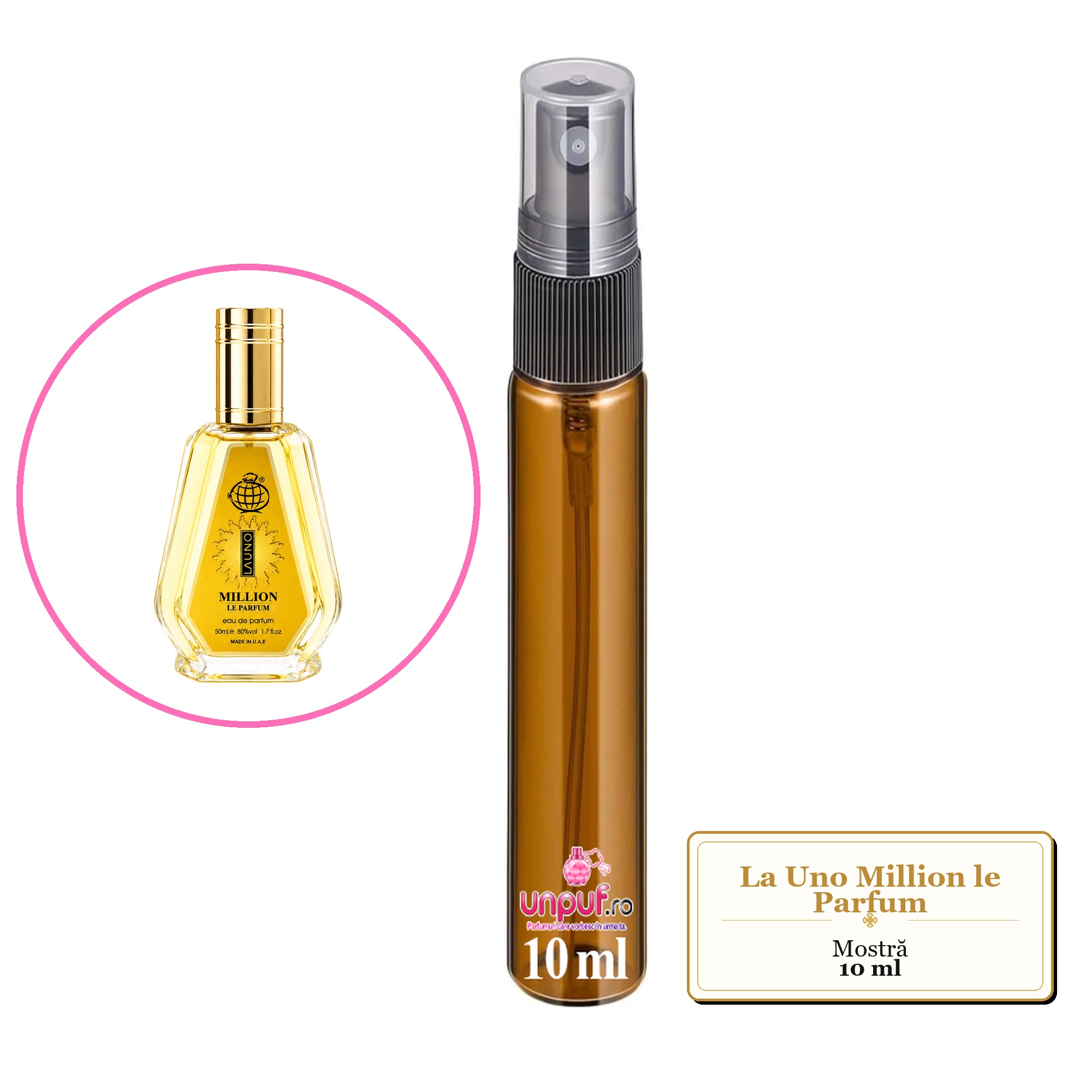Mostra fiola din Parfumul La Uno Million le Parfum, decant sticla cu pulverizator