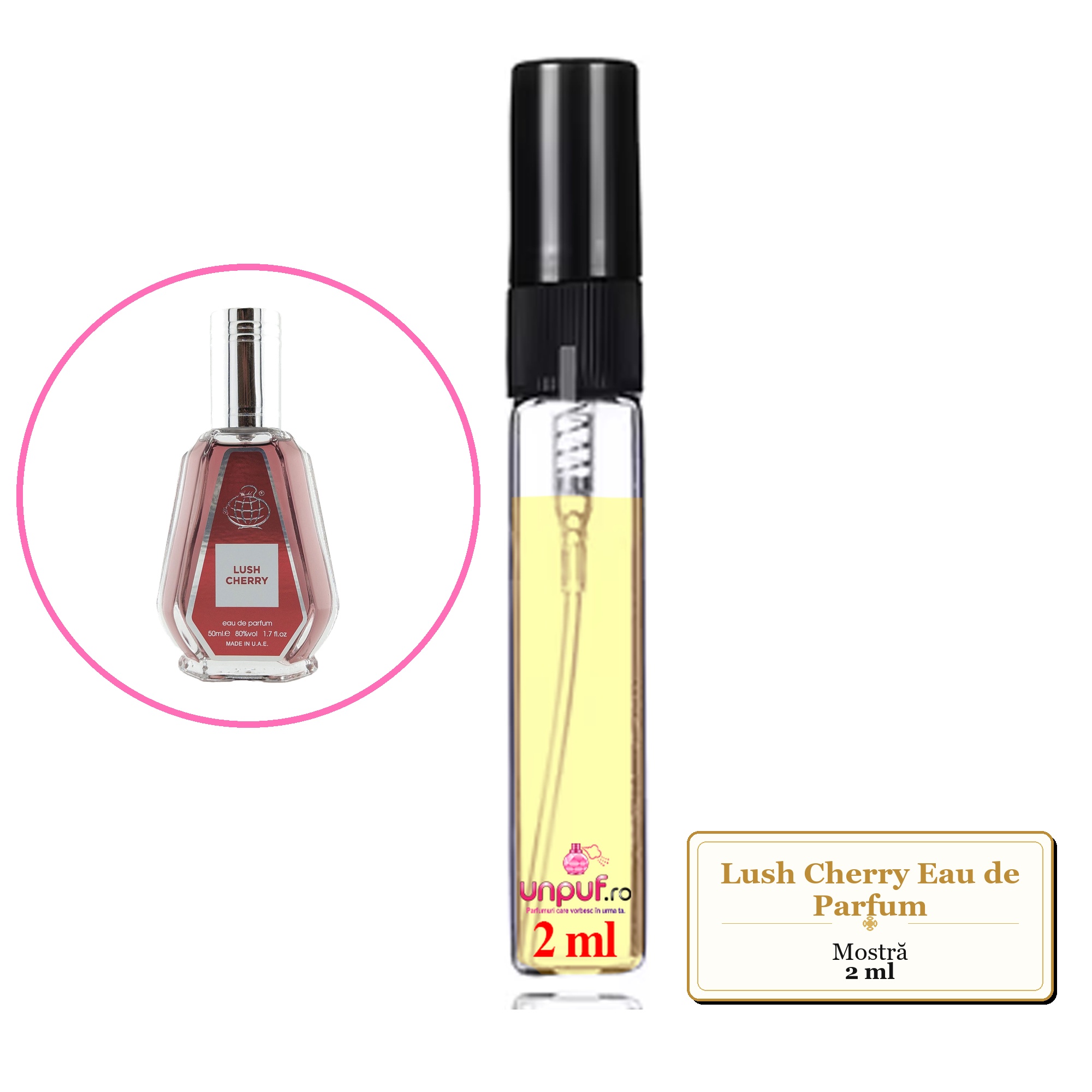 Mostra fiola din Parfumul Lush Cherry Eau de Parfum, decant sticla cu pulverizator