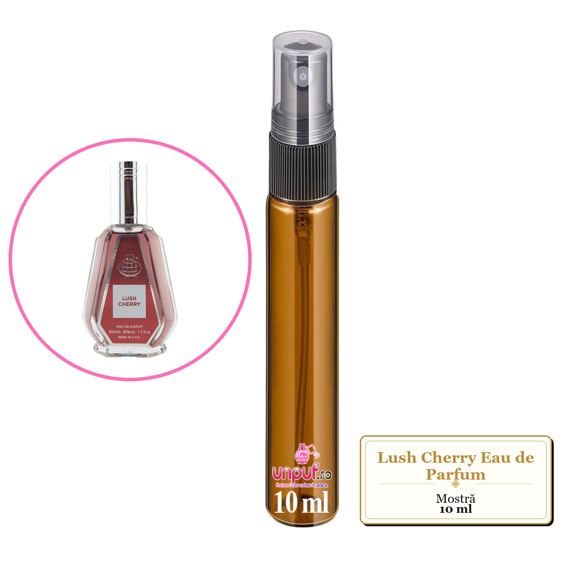 Mostra fiola din Parfumul Lush Cherry Eau de Parfum, decant sticla cu pulverizator