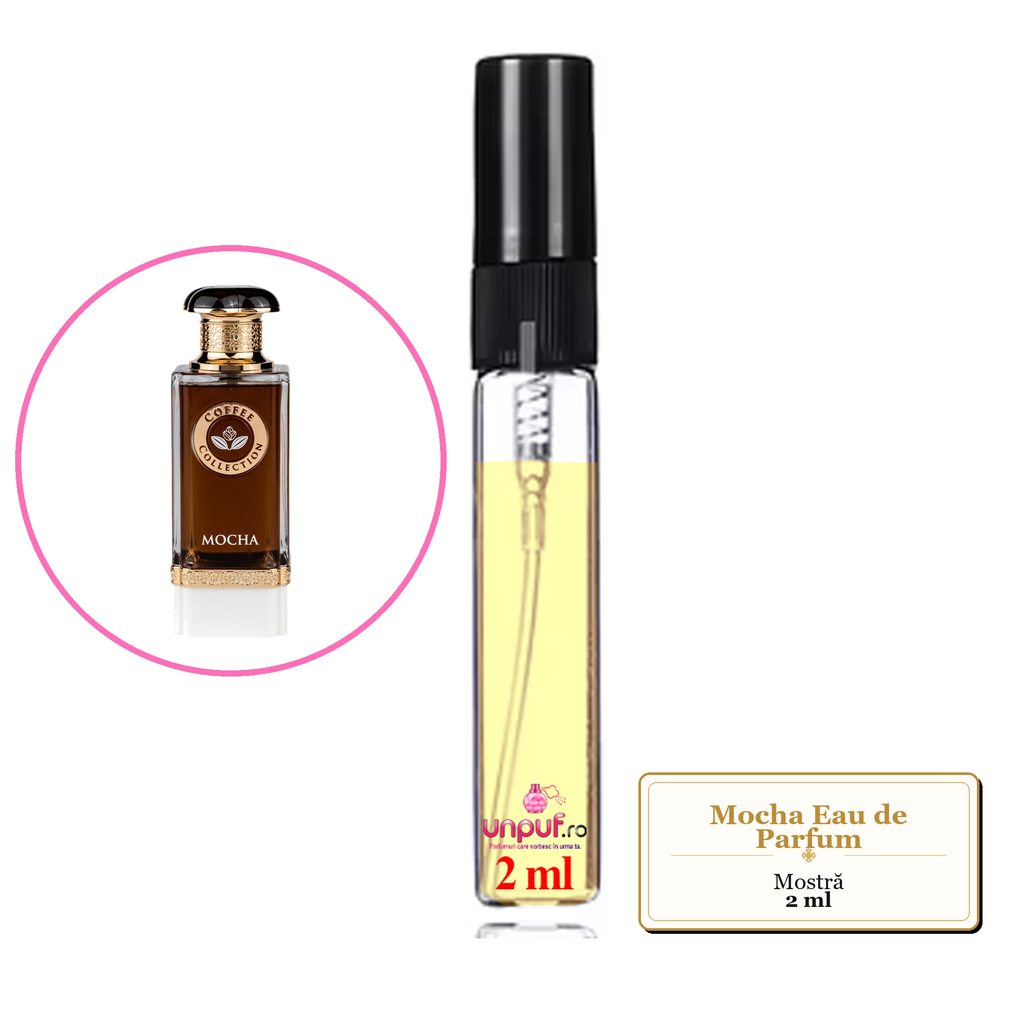 Mostra fiola din Parfumul Mocha Eau de Parfum, decant sticla cu pulverizator
