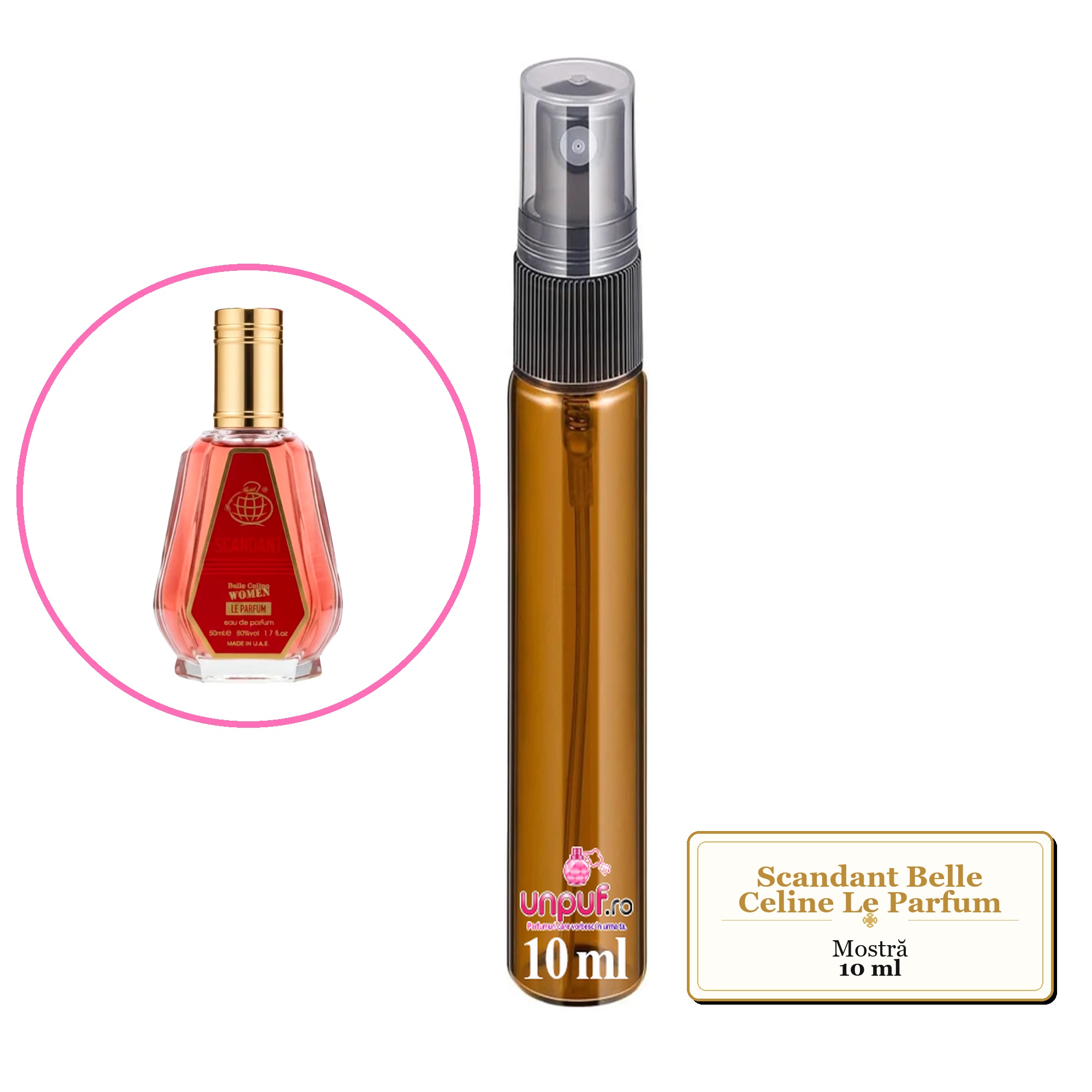 Mostra fiola din Parfumul Scandant Belle Celine Le Parfum, decant sticla cu pulverizator