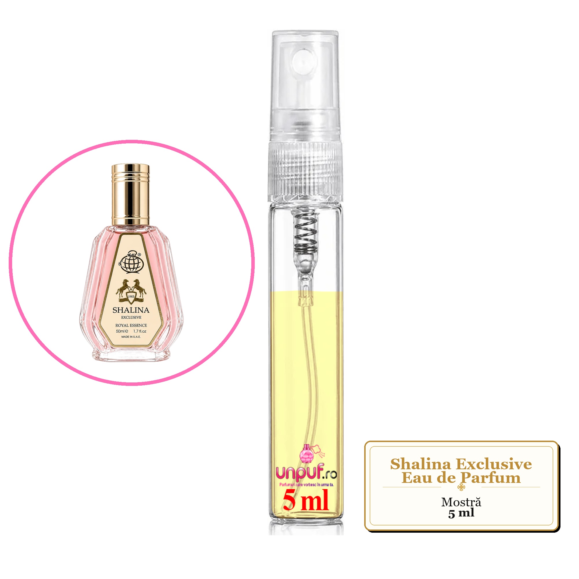 Mostra fiola din Parfumul Shalina Exclusive Eau de Parfum, decant sticla cu pulverizator