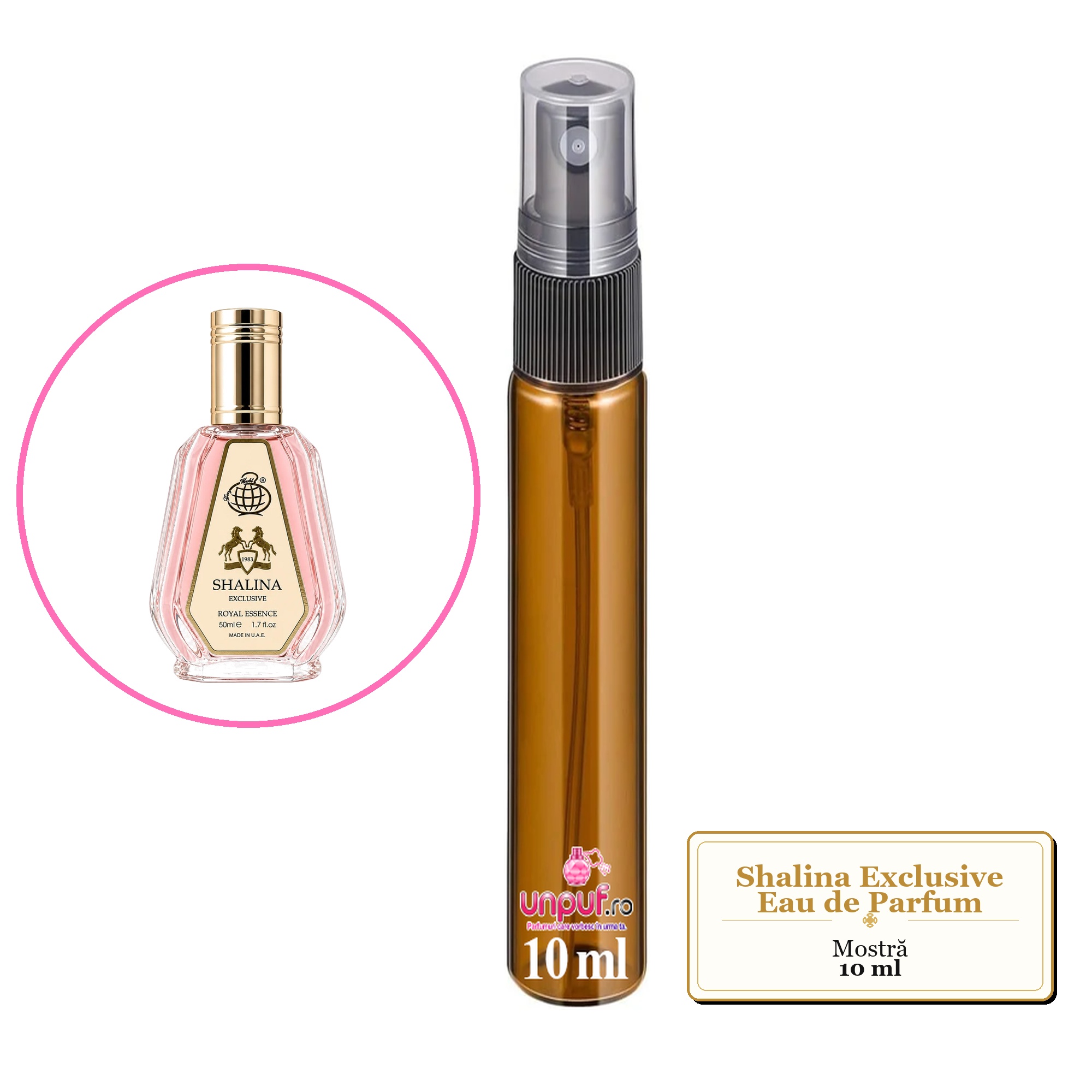 Mostra fiola din Parfumul Shalina Exclusive Eau de Parfum, decant sticla cu pulverizator