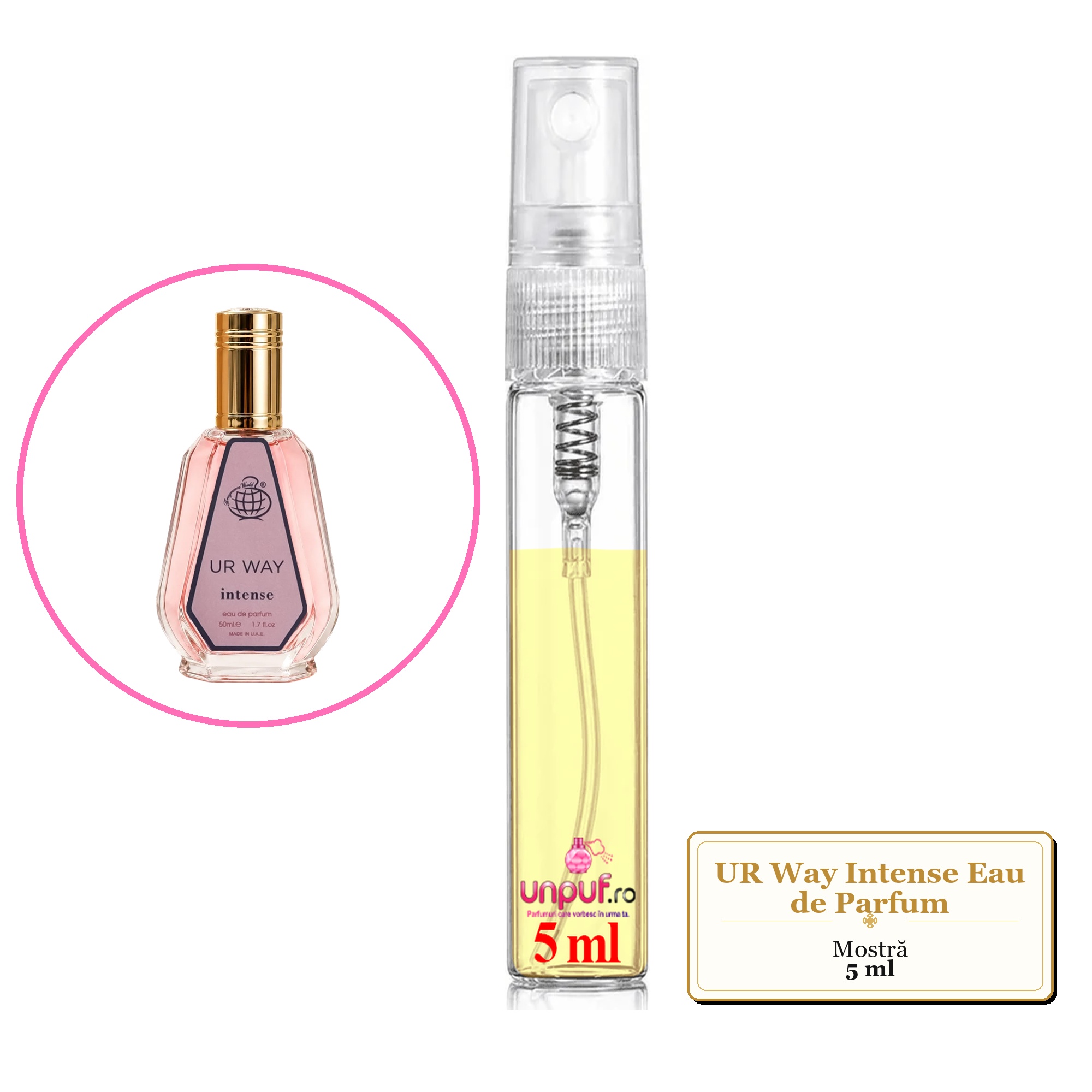 Mostra fiola din Parfumul UR Way Intense Eau de Parfum, decant sticla cu pulverizator
