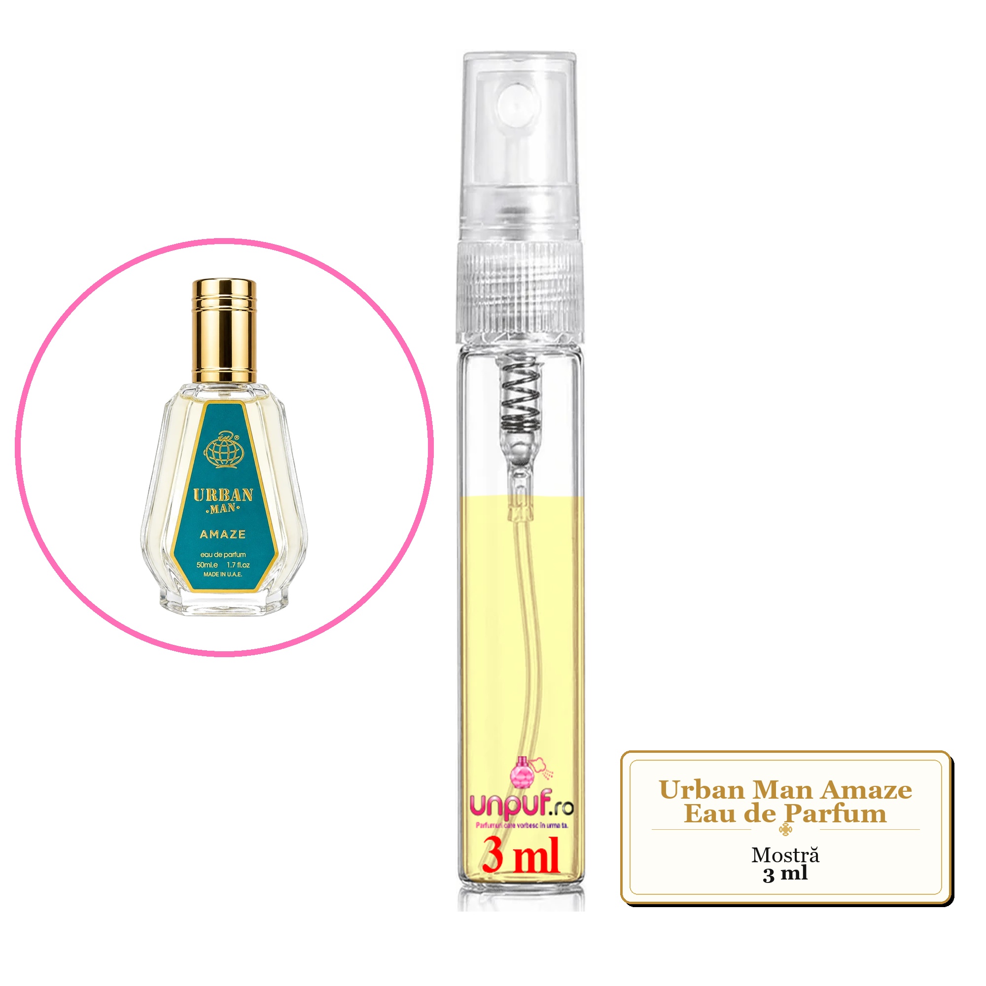 Mostra fiola din Parfumul Urban Man Amaze Eau de Parfum, decant sticla cu pulverizator