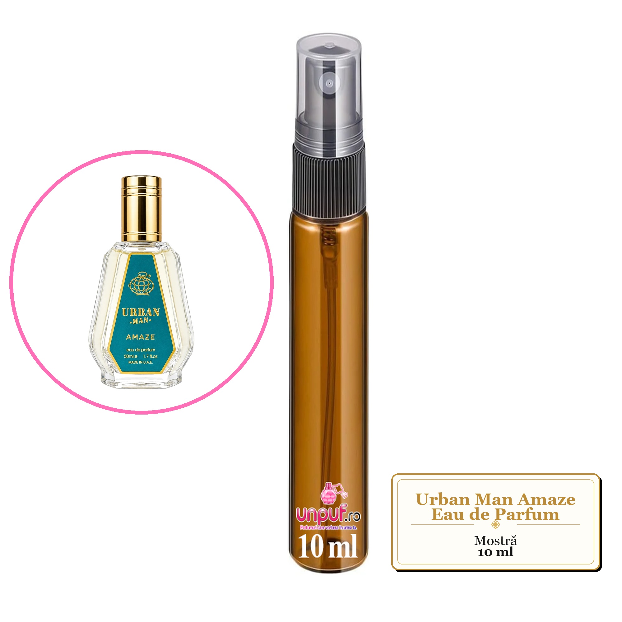 Mostra fiola din Parfumul Urban Man Amaze Eau de Parfum, decant sticla cu pulverizator