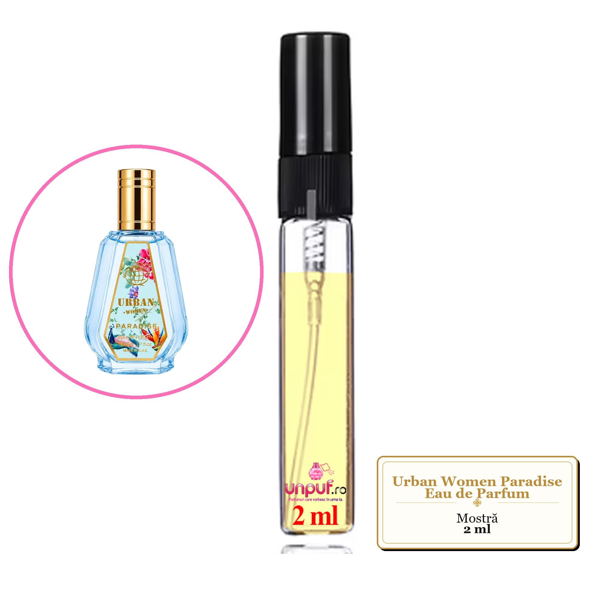 Mostra fiola din Parfumul Urban Women Paradise Eau de Parfum, decant sticla cu pulverizator