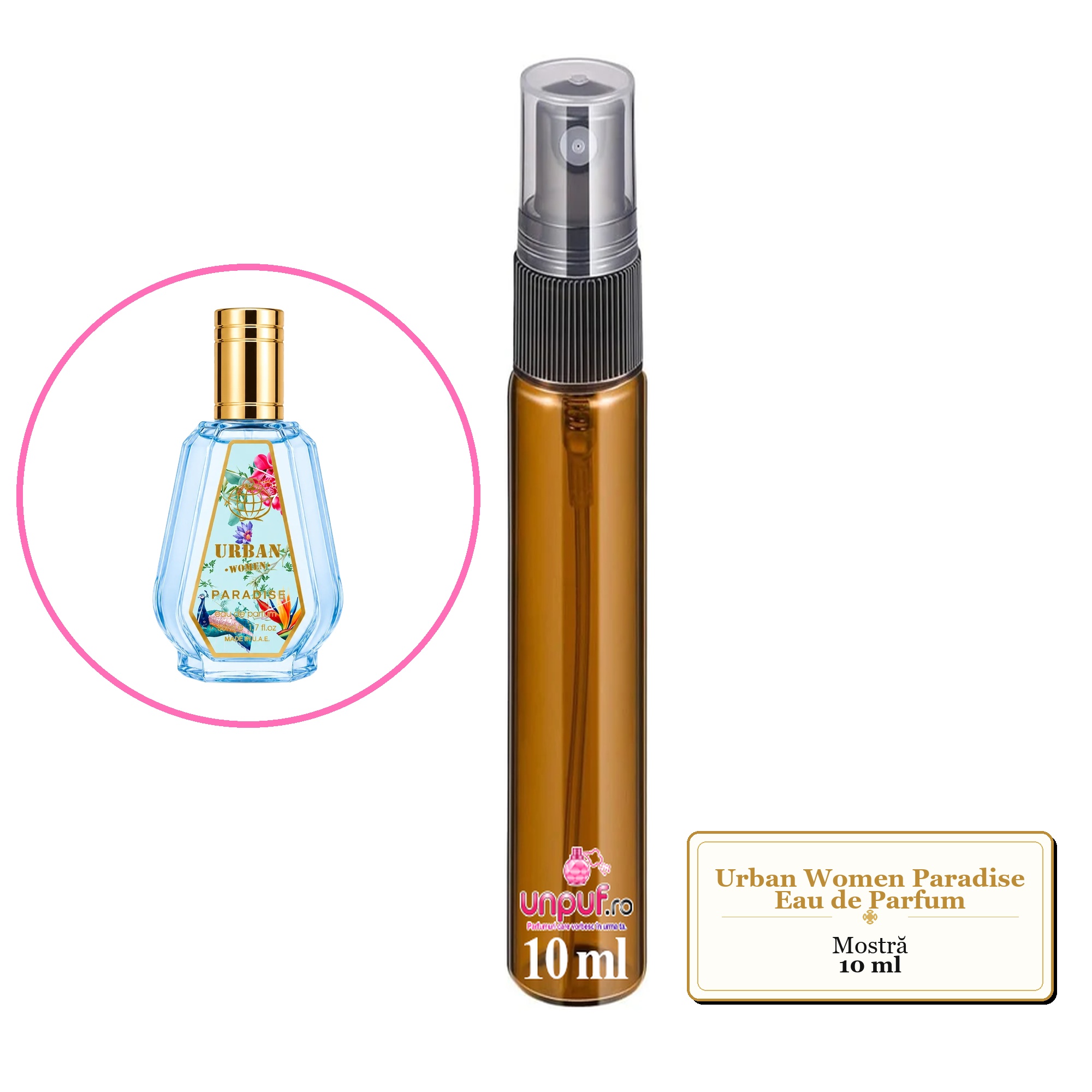 Mostra fiola din Parfumul Urban Women Paradise Eau de Parfum, decant sticla cu pulverizator