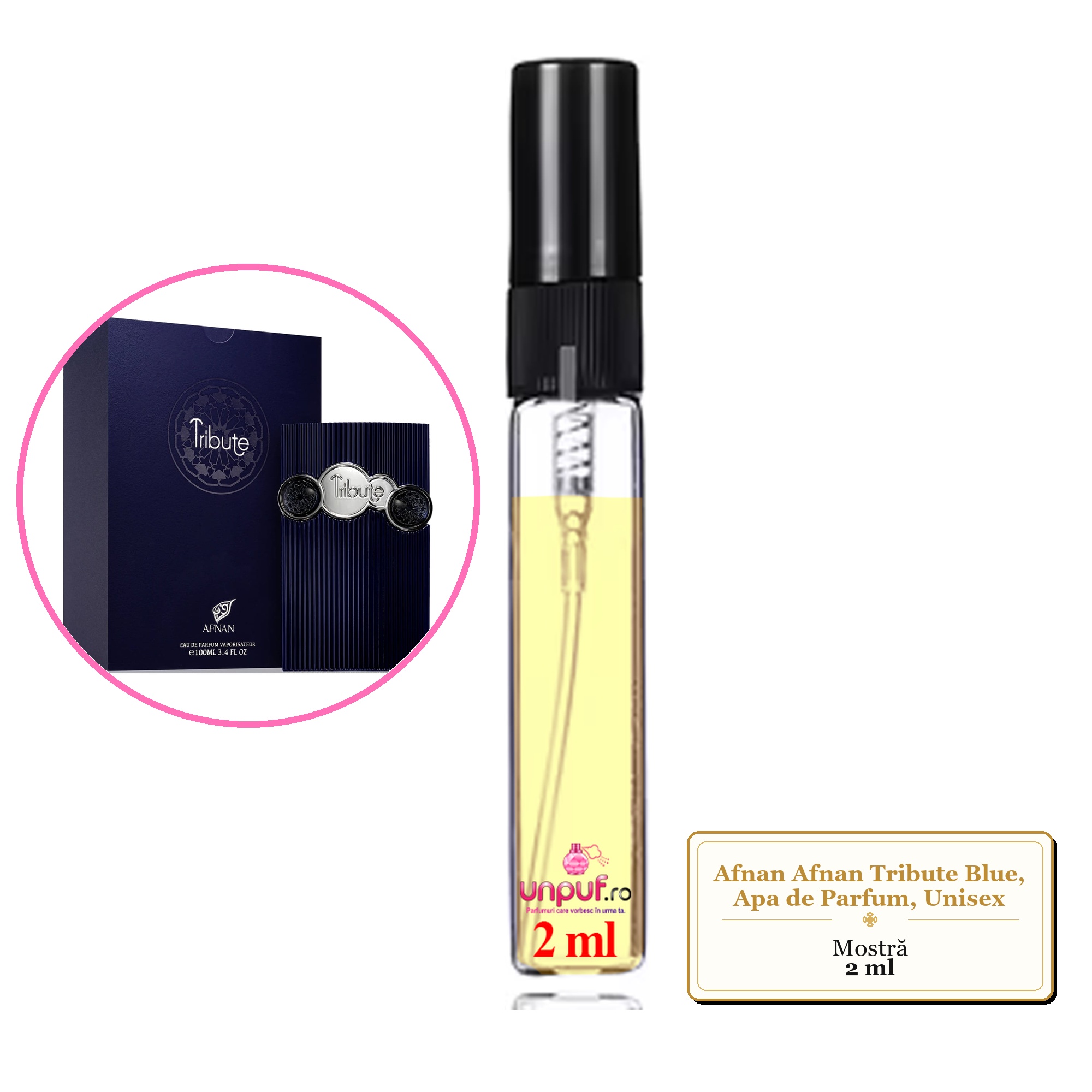 Mostra fiola din Parfumul Afnan Afnan Tribute Blue, Apa de Parfum, Unisex, decant sticla cu pulverizator
