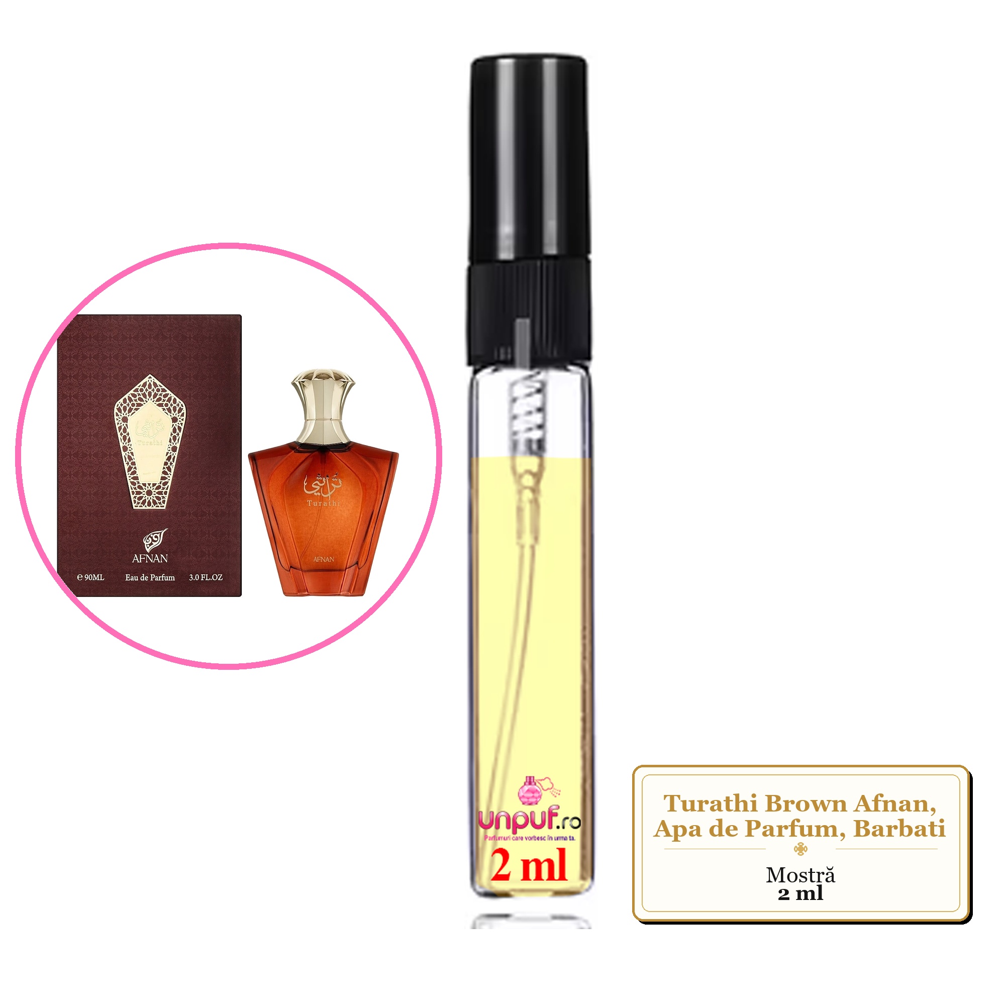 Mostra fiola din Parfumul Turathi Brown Afnan, Apa de Parfum, Barbati, decant sticla cu pulverizator