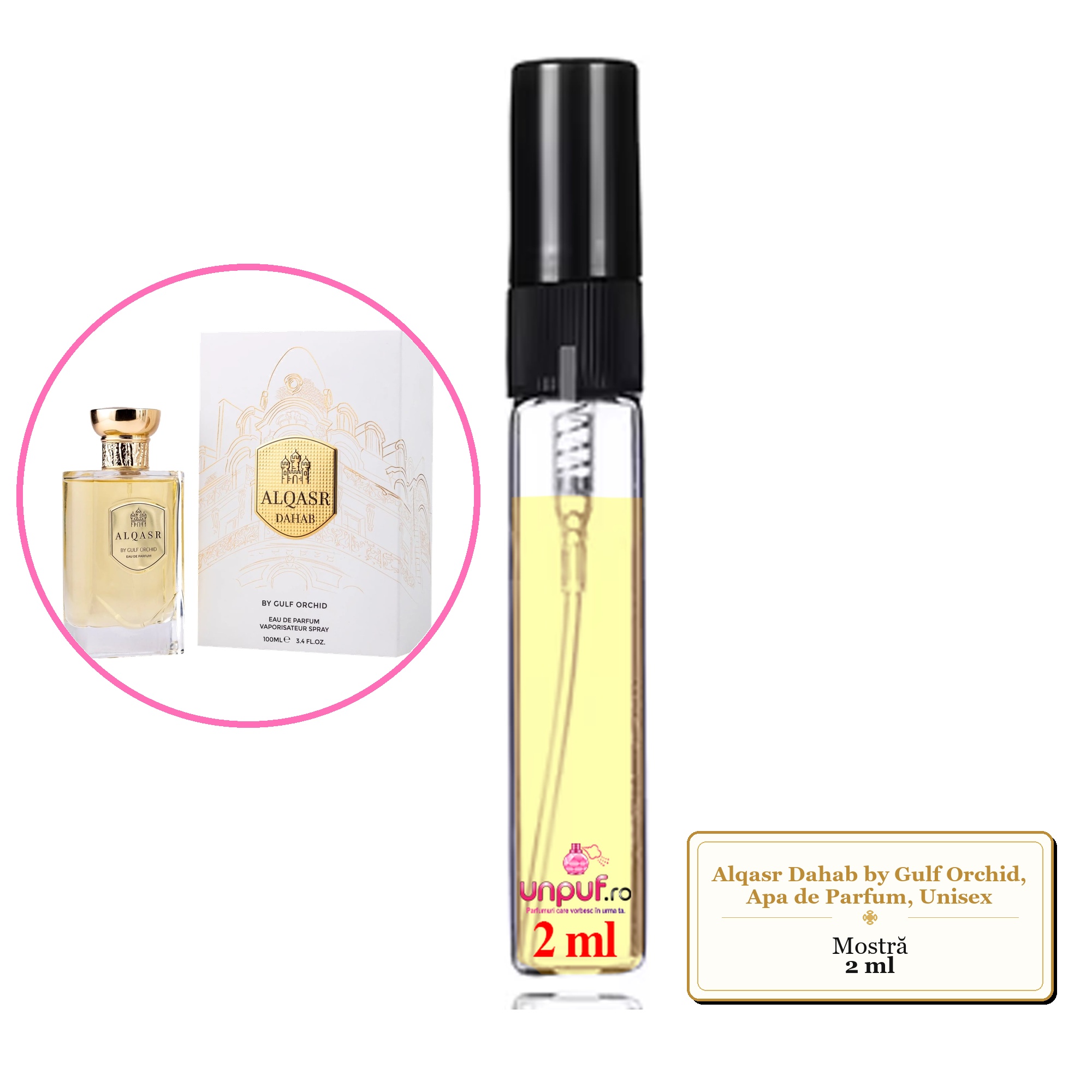 Mostra fiola din Parfumul Alqasr Dahab by Gulf Orchid, Apa de Parfum, Unisex, decant sticla cu pulverizator