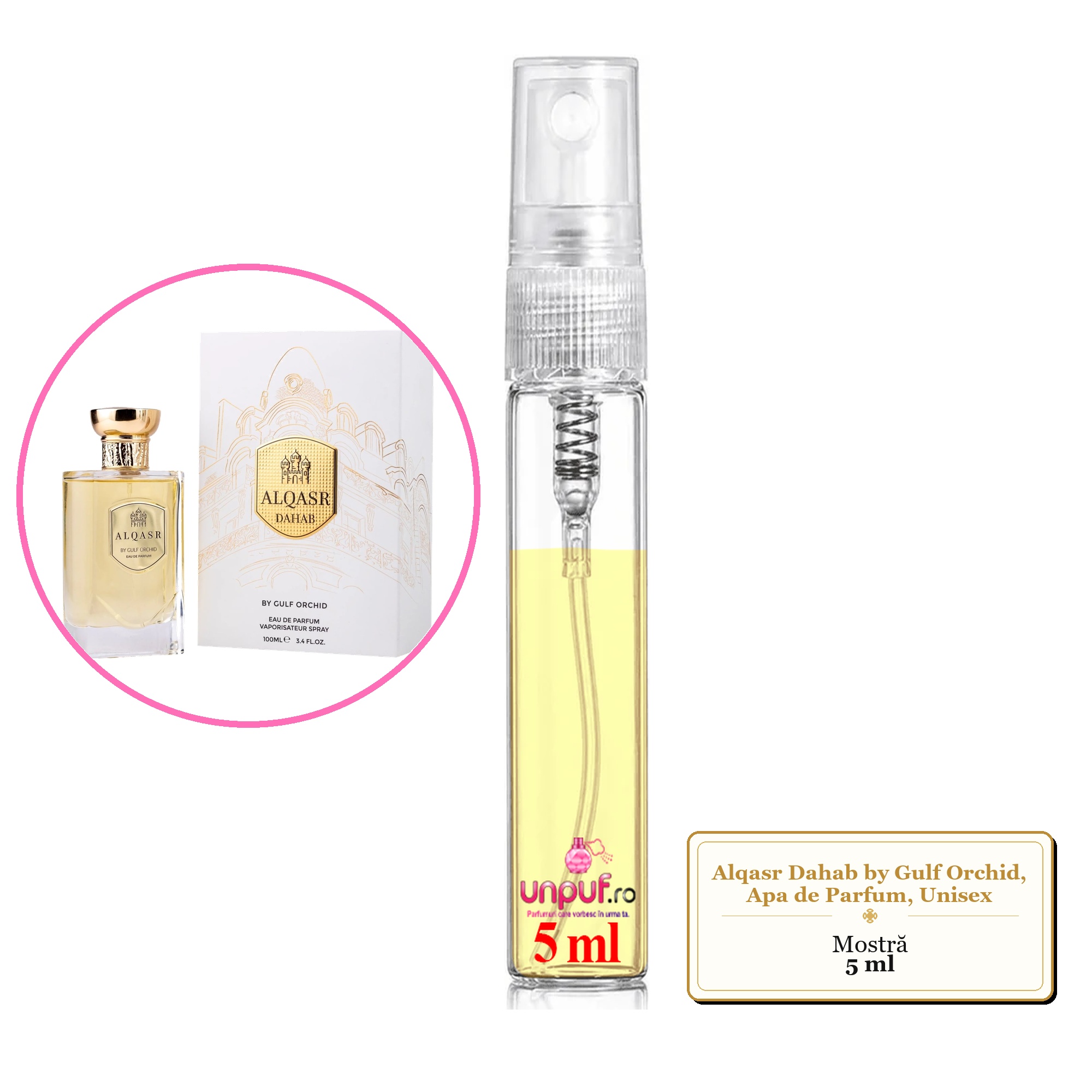 Mostra fiola din Parfumul Alqasr Dahab by Gulf Orchid, Apa de Parfum, Unisex, decant sticla cu pulverizator