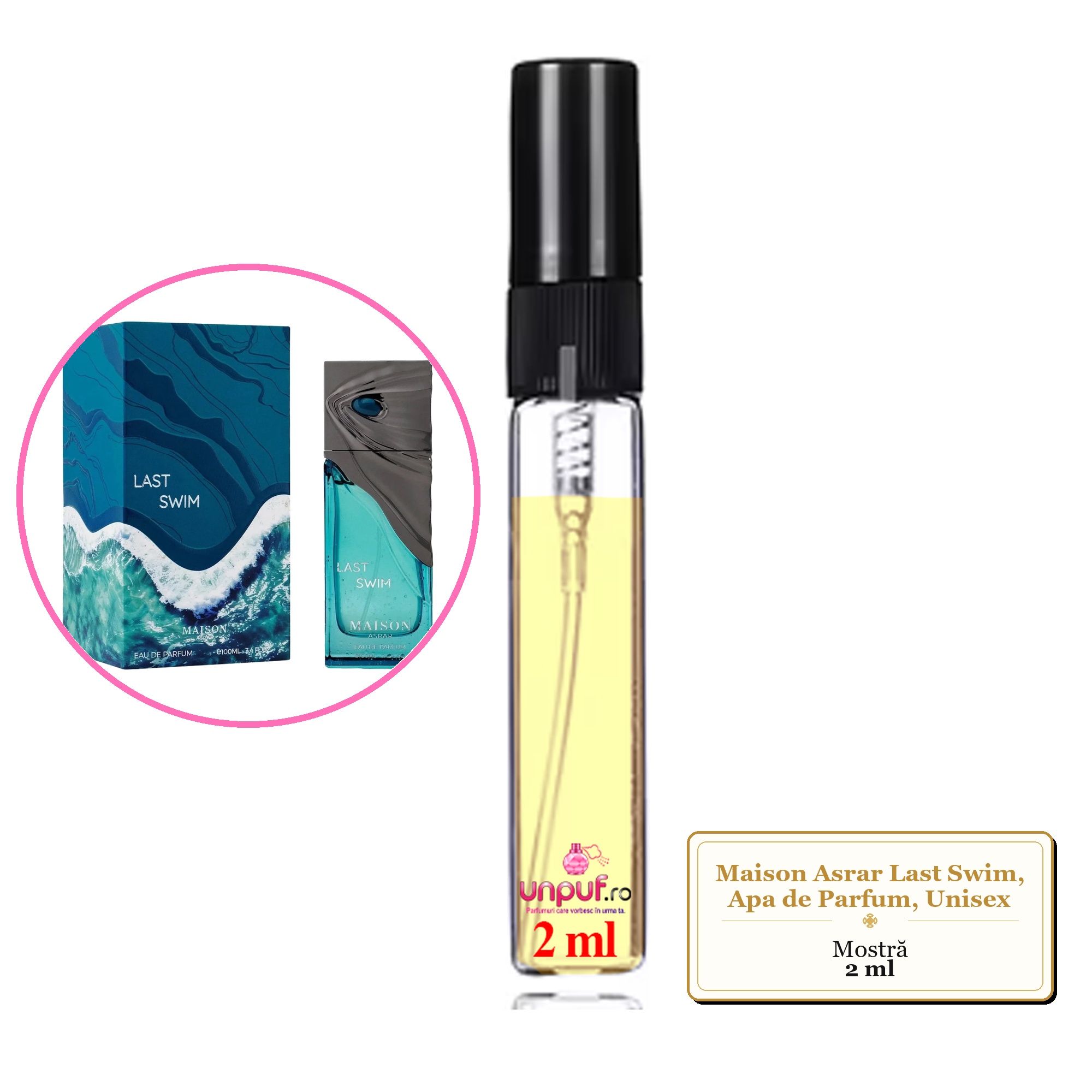 Mostra fiola din Parfumul Maison Asrar Last Swim, Apa de Parfum, Unisex, decant sticla cu pulverizator