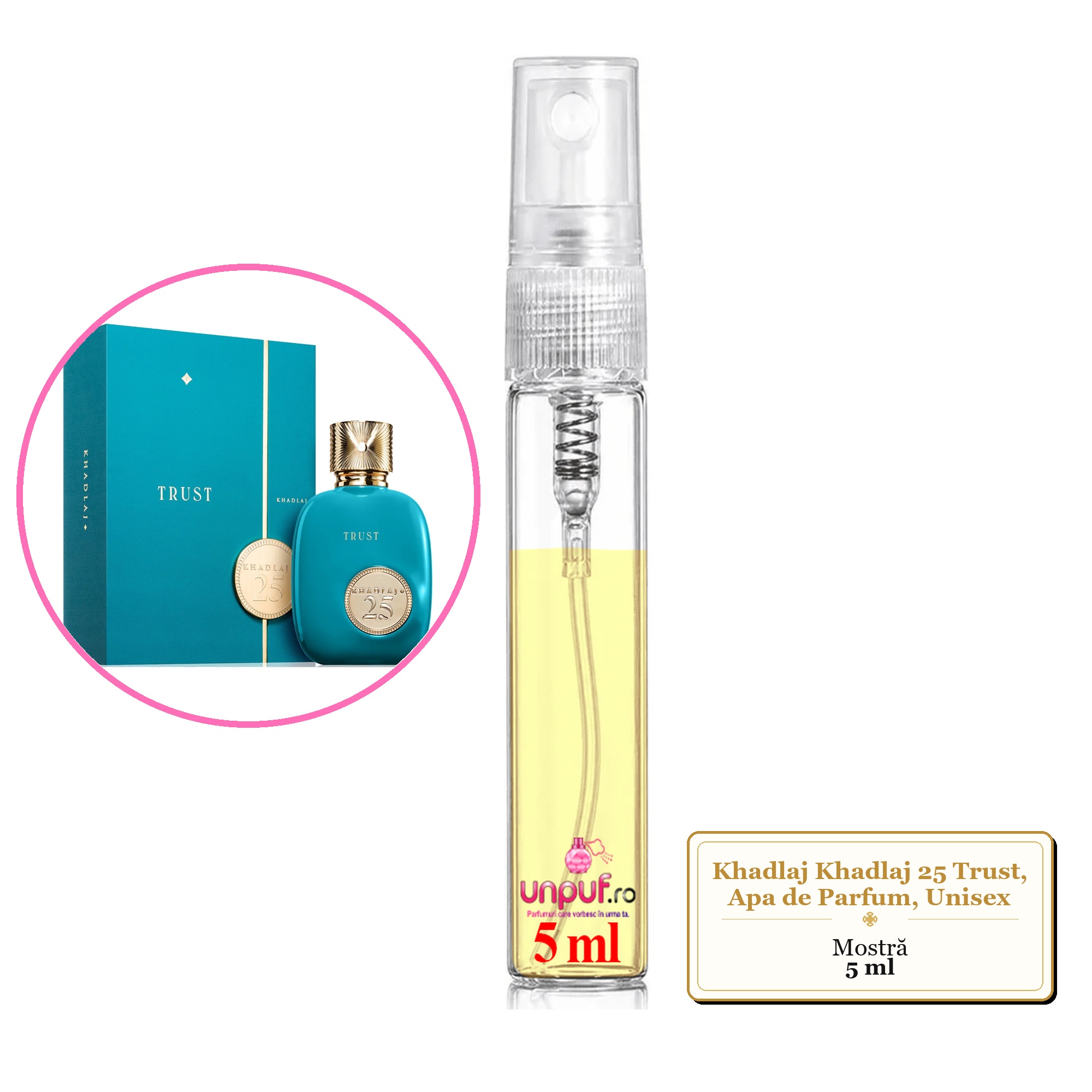 Mostra fiola din Parfumul Khadlaj Khadlaj 25 Trust, Apa de Parfum, Unisex, decant sticla cu pulverizator