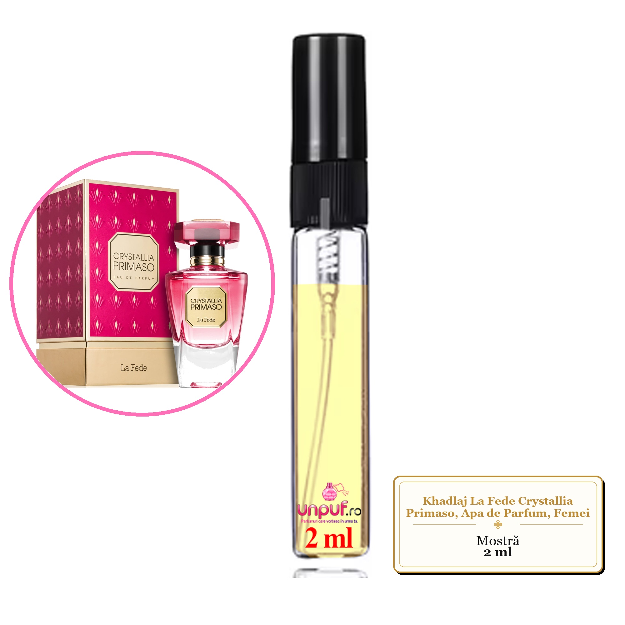 Mostra fiola din Parfumul Khadlaj La Fede Crystallia Primaso, Apa de Parfum, Femei, decant sticla cu pulverizator
