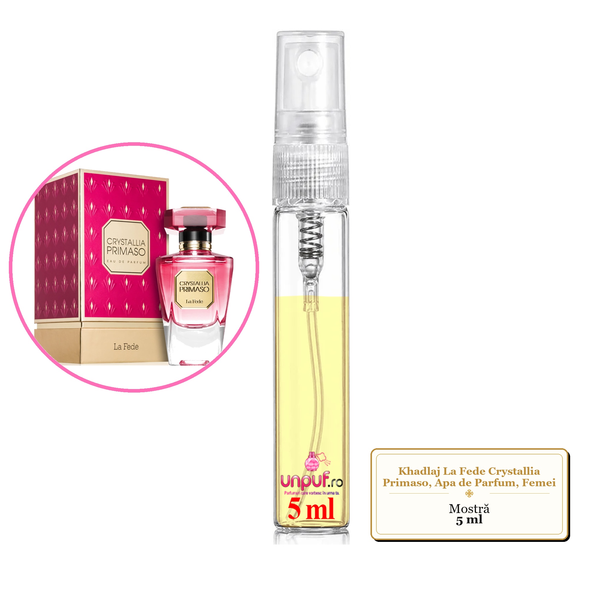 Mostra fiola din Parfumul Khadlaj La Fede Crystallia Primaso, Apa de Parfum, Femei, decant sticla cu pulverizator