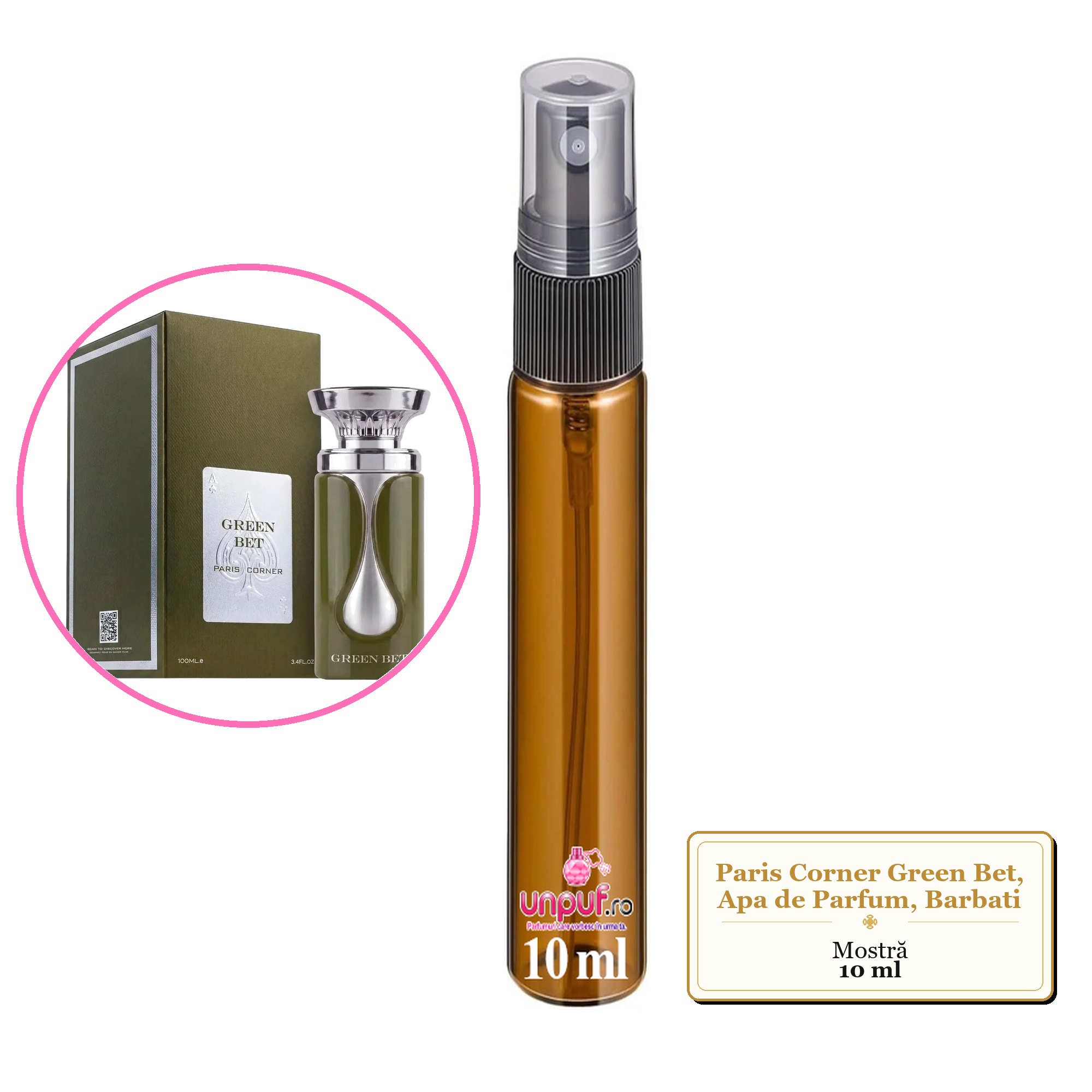 Mostra fiola din Parfumul Paris Corner Green Bet, Apa de Parfum, Barbati, decant sticla cu pulverizator