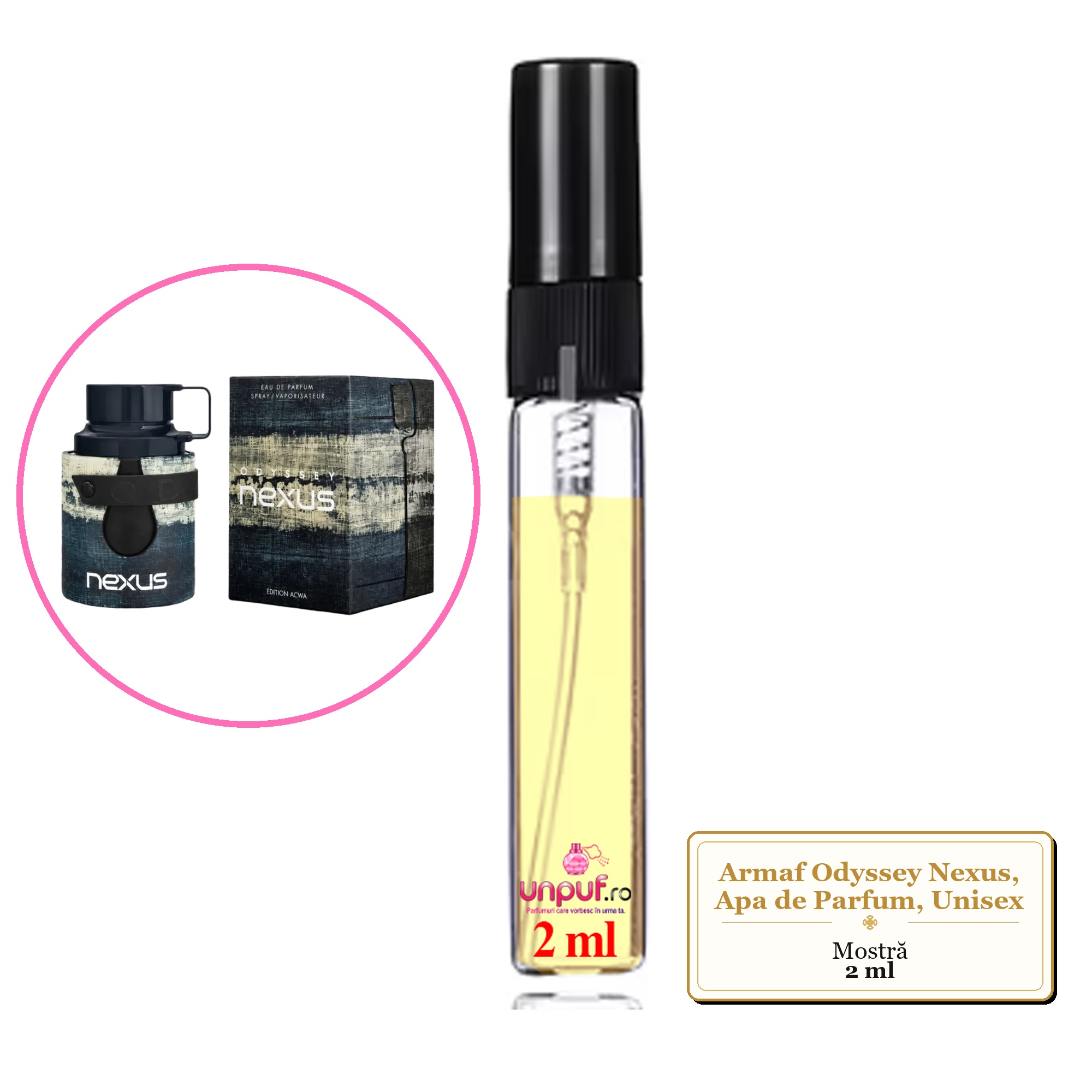 Mostra fiola din Parfumul Armaf Odyssey Nexus, Apa de Parfum, Unisex, decant sticla cu pulverizator