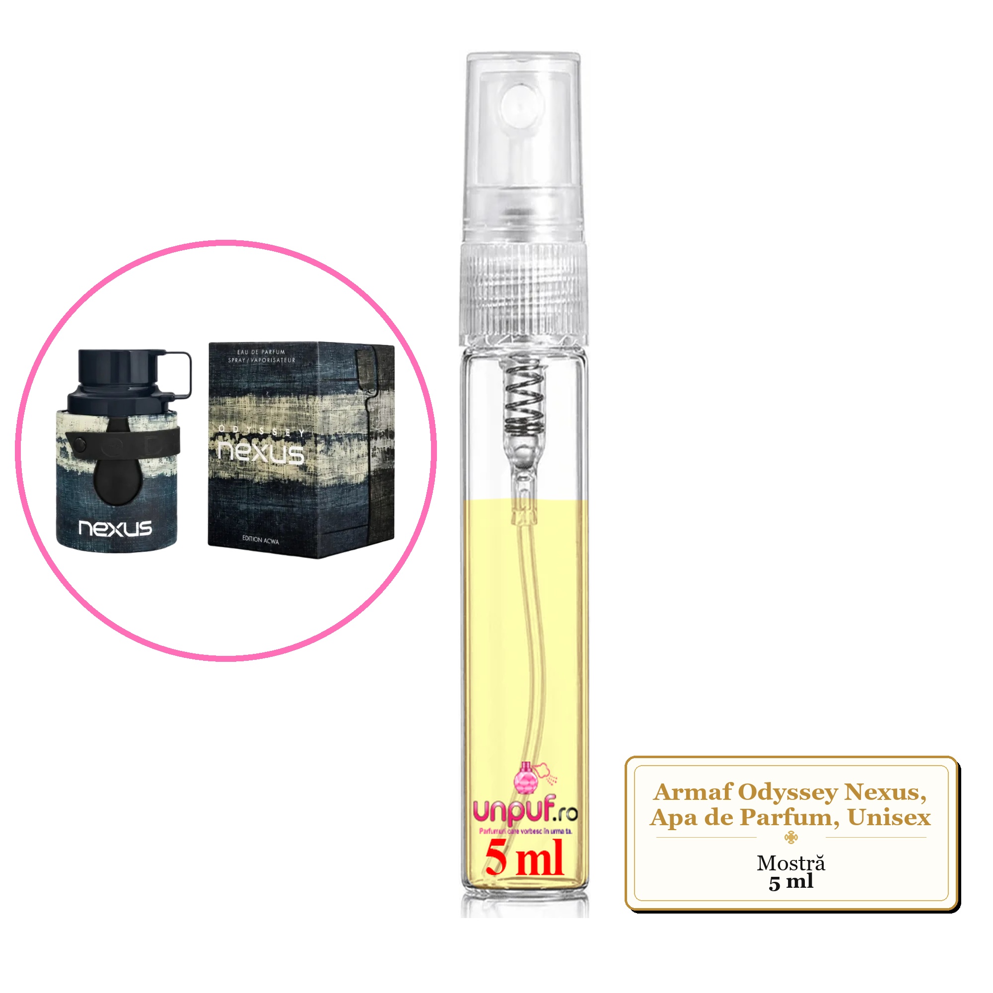 Mostra fiola din Parfumul Armaf Odyssey Nexus, Apa de Parfum, Unisex, decant sticla cu pulverizator