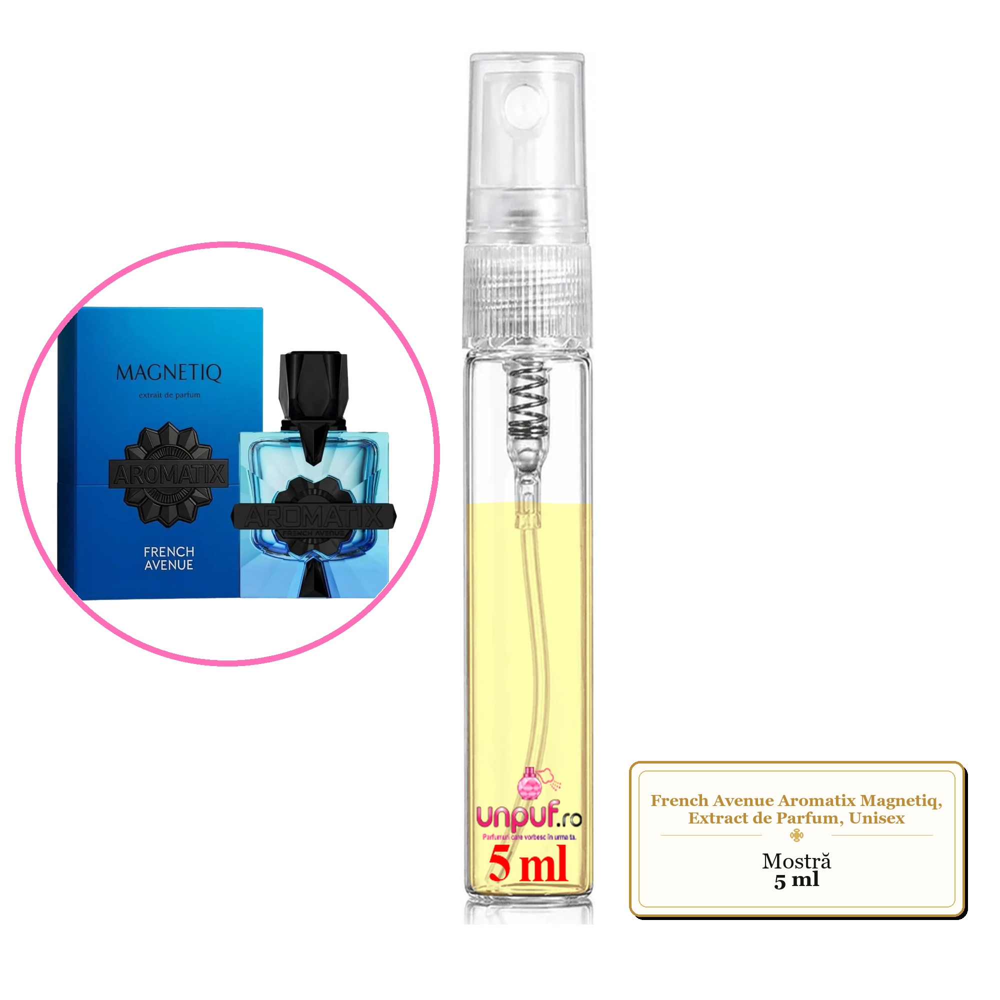 Mostra fiola din Parfumul French Avenue Aromatix Magnetiq, Extract de Parfum, Unisex, decant sticla cu pulverizator