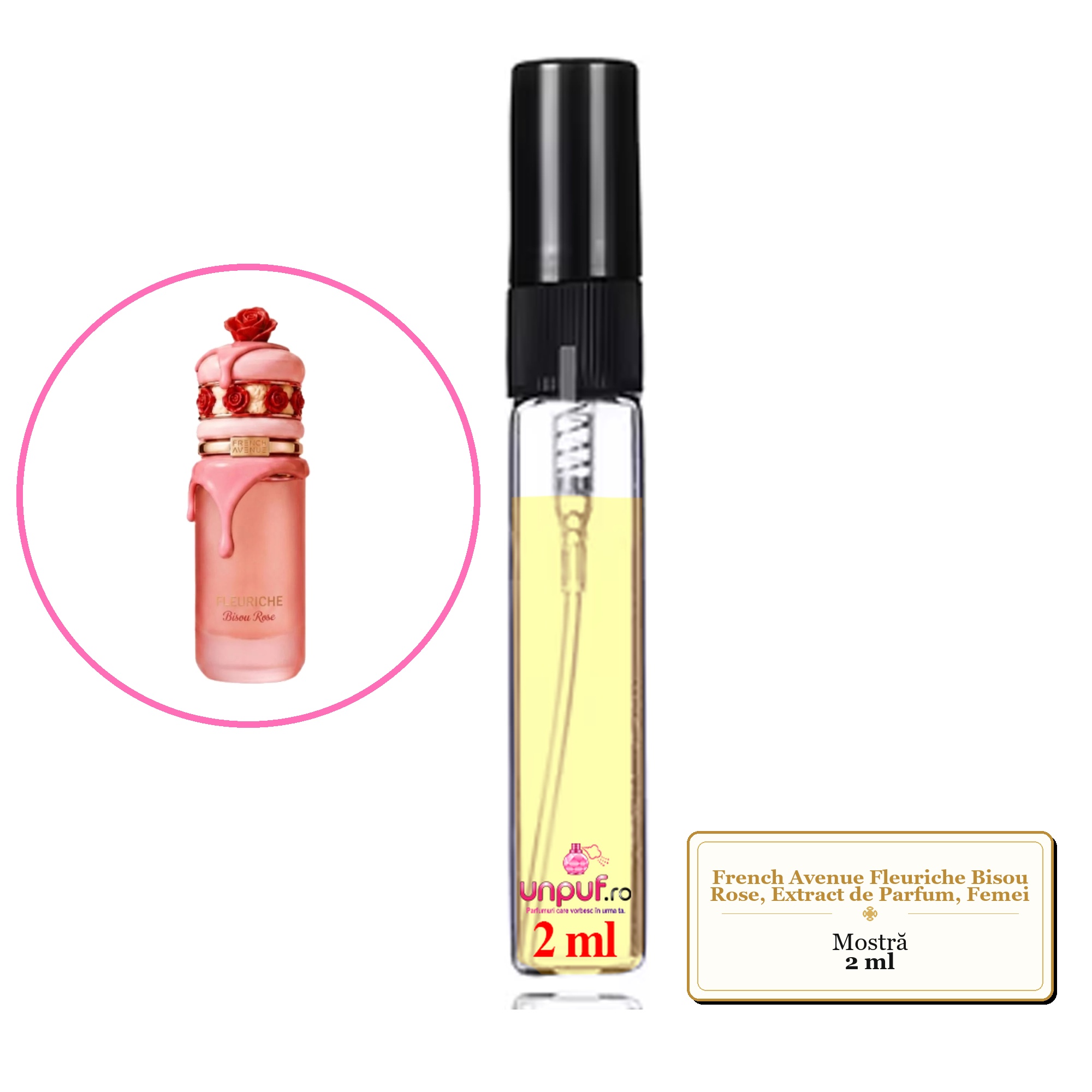 Mostra fiola din Parfumul French Avenue Fleuriche Bisou Rose, Extract de Parfum, Femei, decant sticla cu pulverizator