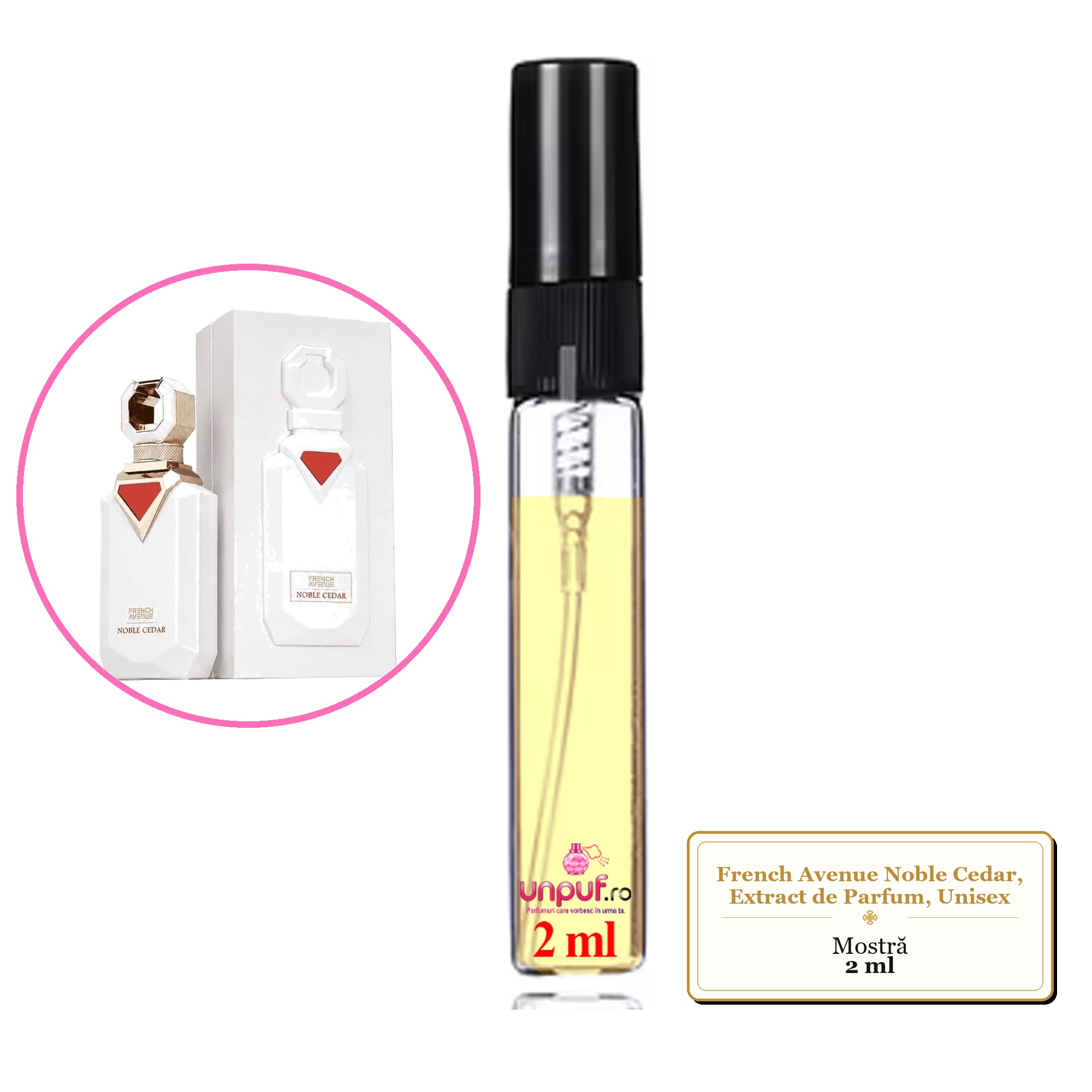 Mostra fiola din Parfumul French Avenue Noble Cedar, Extract de Parfum, Unisex, decant sticla cu pulverizator