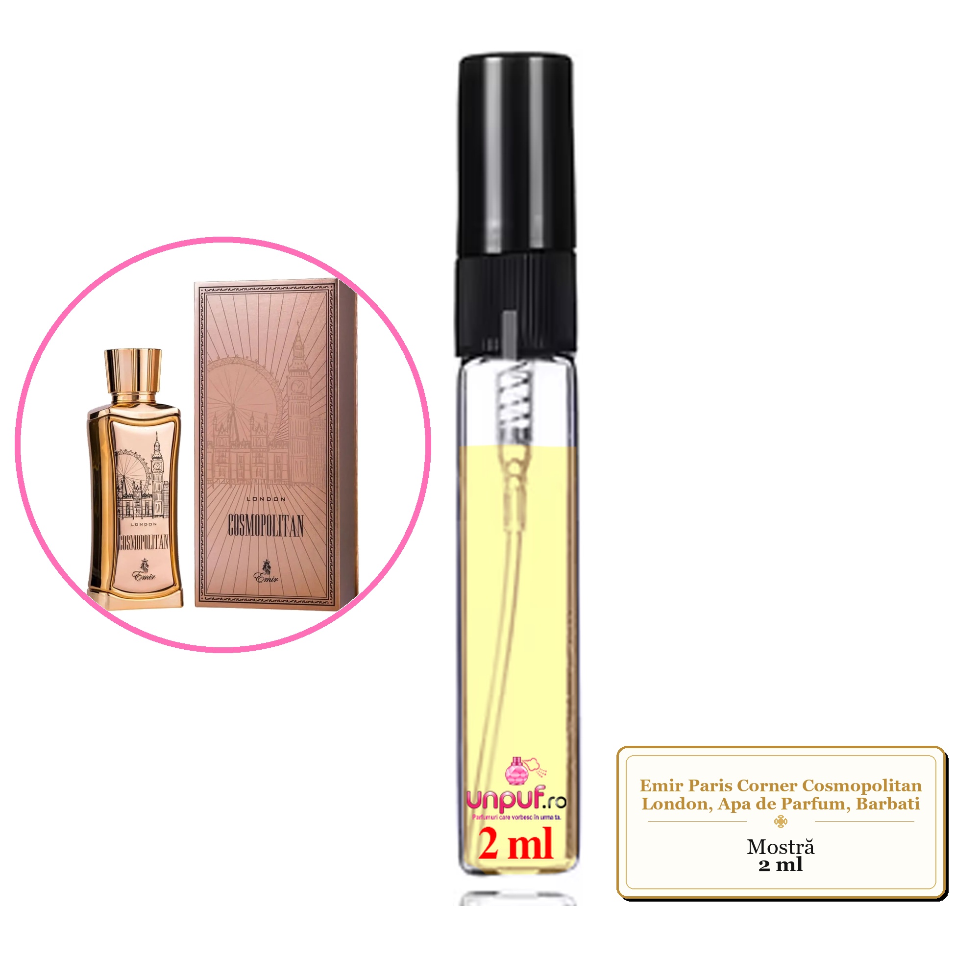 Mostra fiola din Parfumul Emir Paris Corner Cosmopolitan London, Apa de Parfum, Barbati, decant sticla cu pulverizator