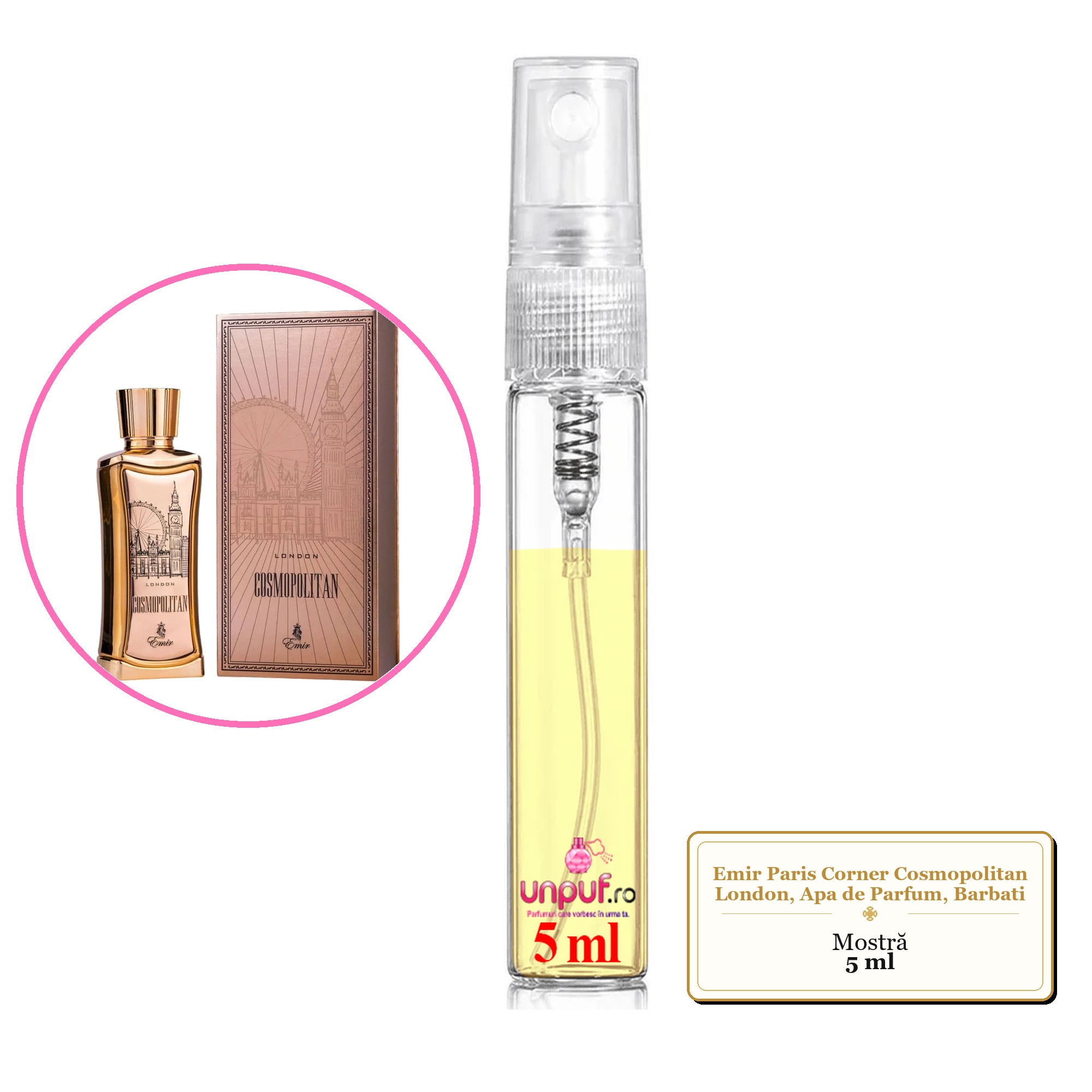 Mostra fiola din Parfumul Emir Paris Corner Cosmopolitan London, Apa de Parfum, Barbati, decant sticla cu pulverizator