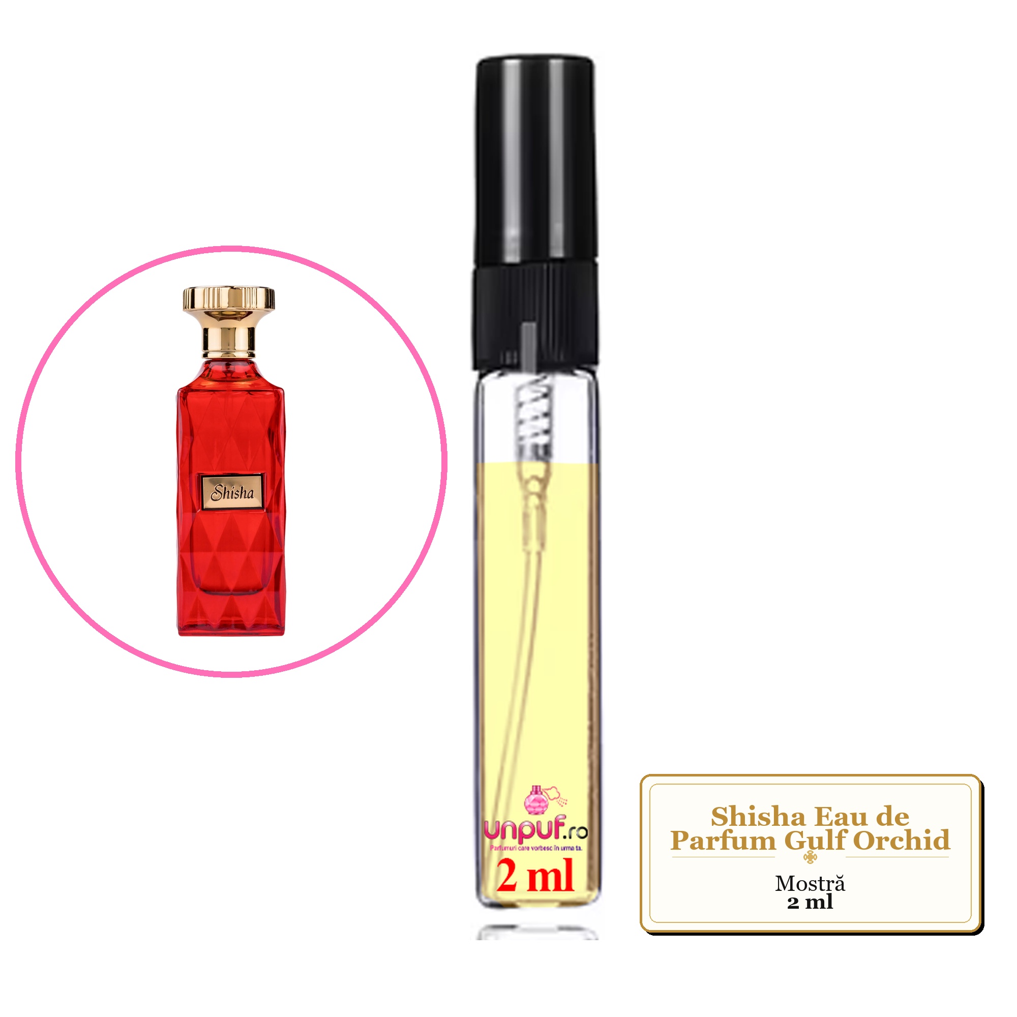 Mostra fiola din Parfumul Shisha Eau de Parfum Gulf Orchid , decant sticla cu pulverizator