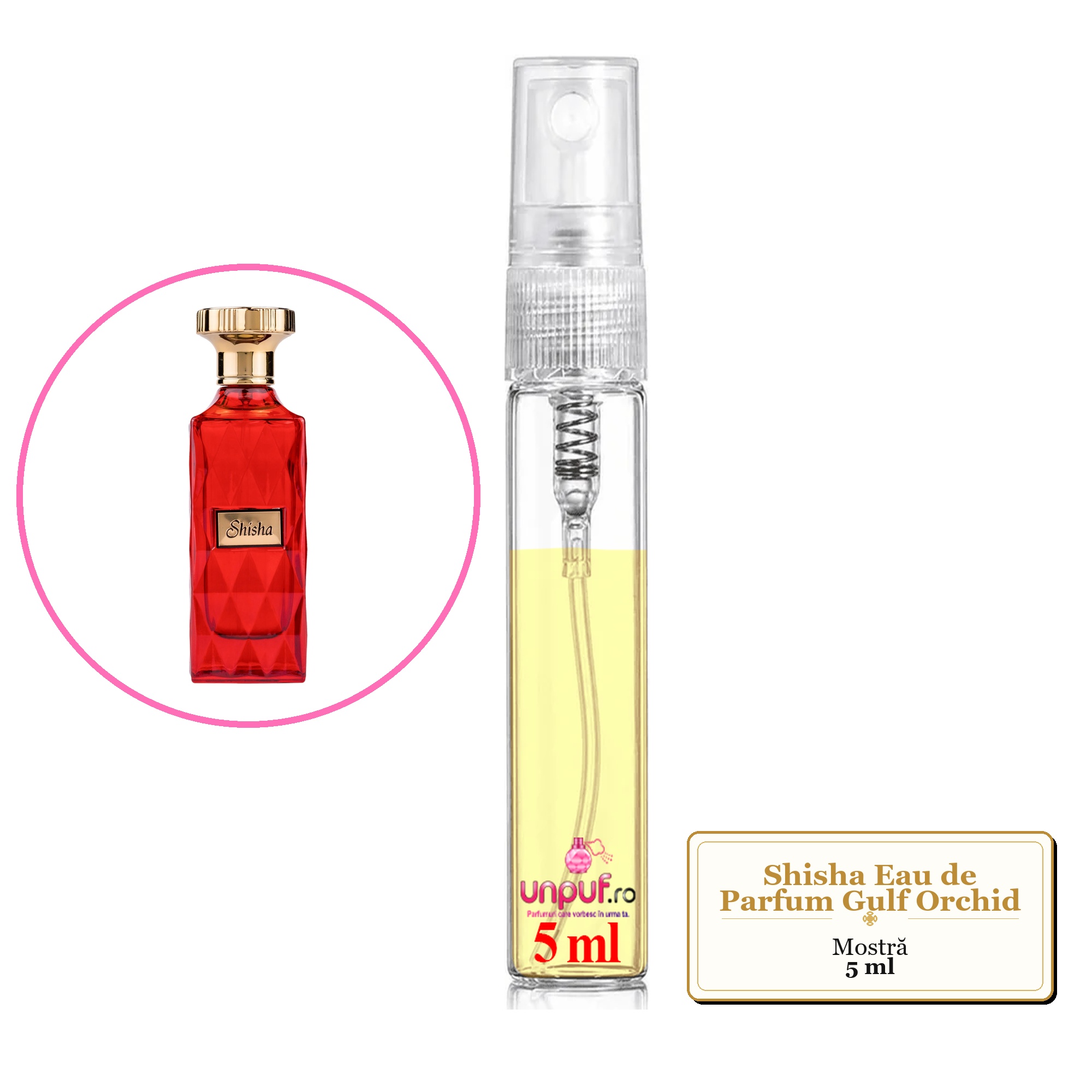 Mostra fiola din Parfumul Shisha Eau de Parfum Gulf Orchid , decant sticla cu pulverizator
